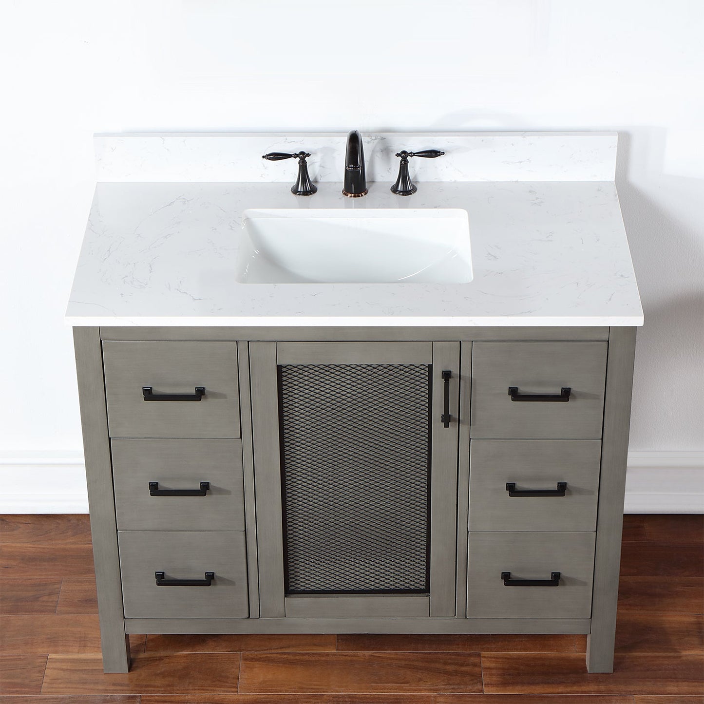Hadiya 42" Single Bathroom Vanity Set in Gray Pine with Aosta White Engineered Stone Countertop without Mirror