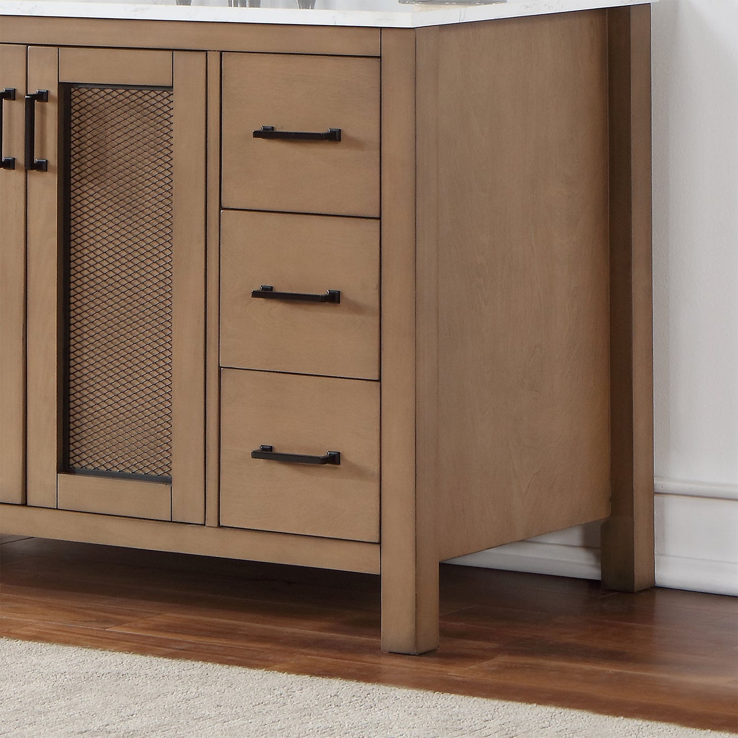 Hadiya 48" Single Bathroom Vanity Set in Brown Pine with Aosta White Engineered Stone Countertop with Mirror