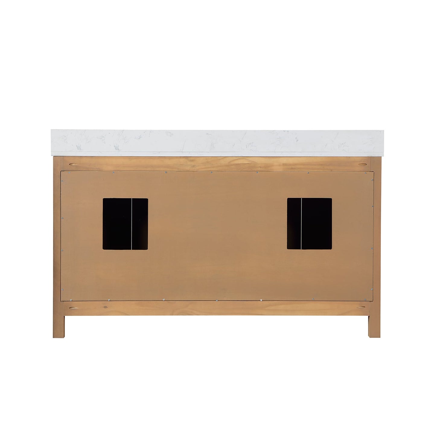 Hadiya 60" Double Bathroom Vanity Set in Brown Pine with Aosta White Engineered Stone Countertop without Mirror