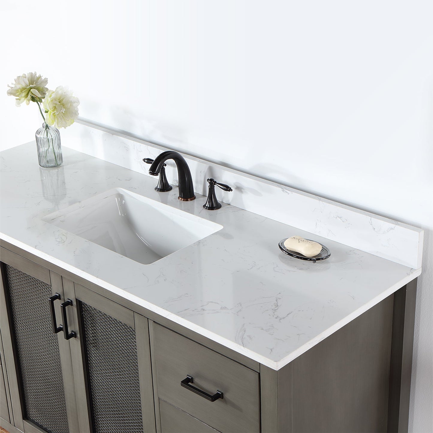 Hadiya 60" Single Bathroom Vanity Set in Gray Pine with Aosta White Engineered Stone Countertop without Mirror