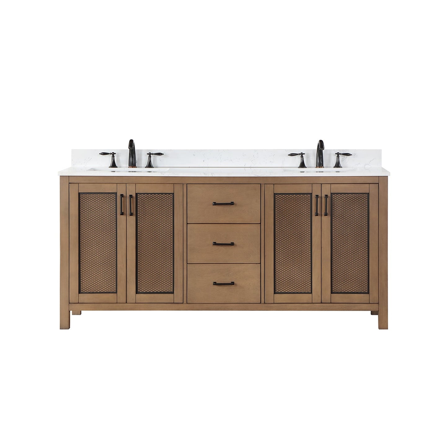Hadiya 72" Double Bathroom Vanity Set in Brown Pine with Aosta White Engineered Stone Countertop without Mirror