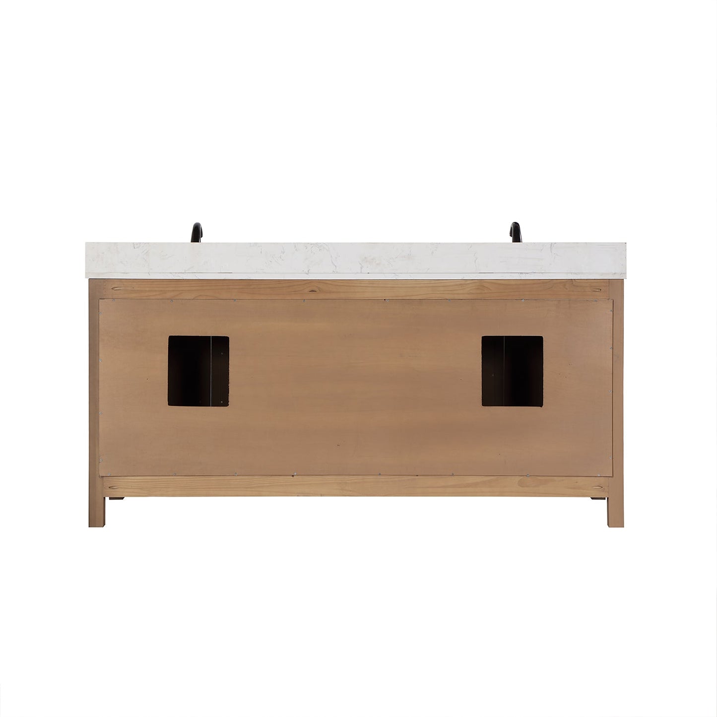Hadiya 72" Double Bathroom Vanity Set in Brown Pine with Aosta White Engineered Stone Countertop without Mirror