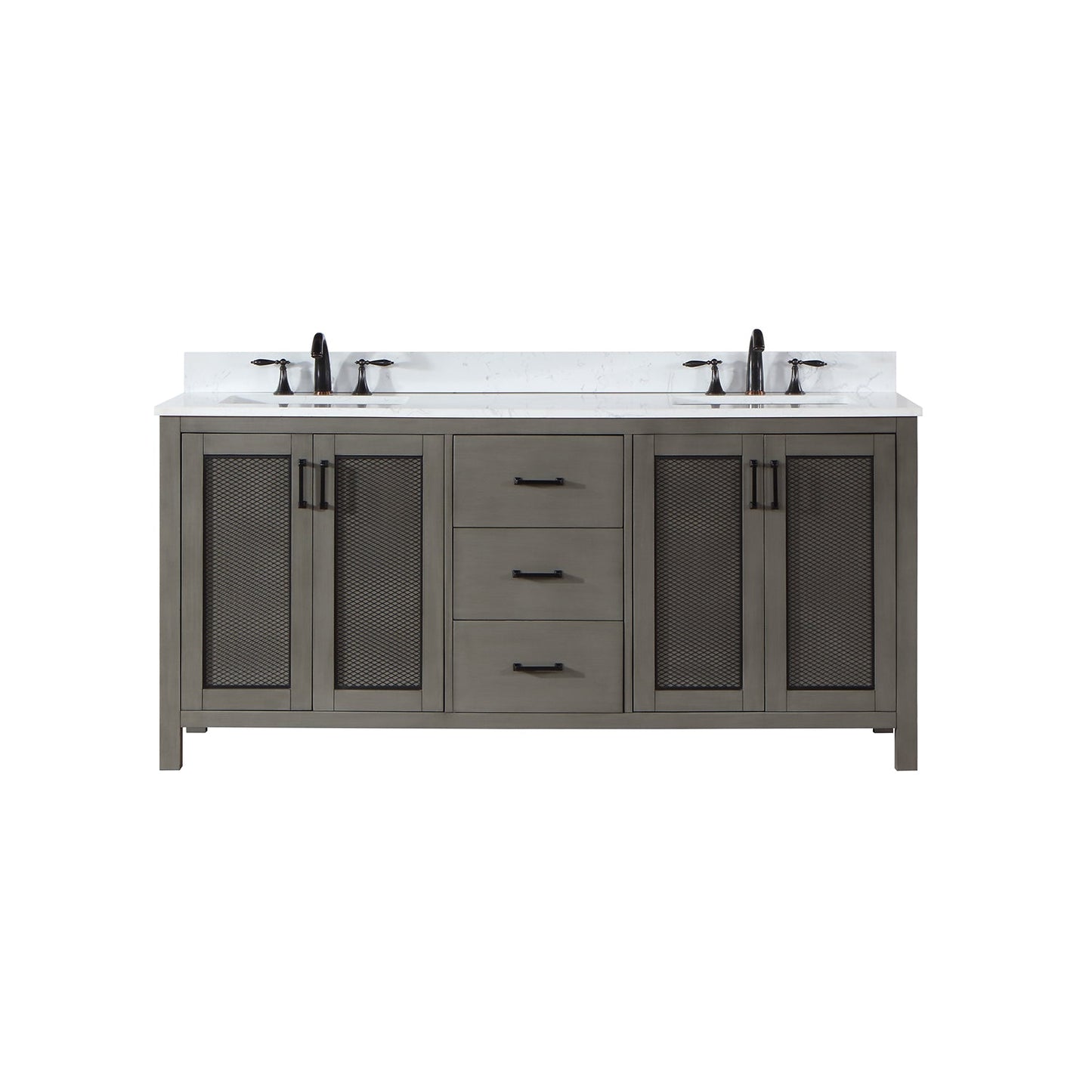 Hadiya 72" Double Bathroom Vanity Set in Gray Pine with Aosta White Engineered Stone Countertop without Mirror