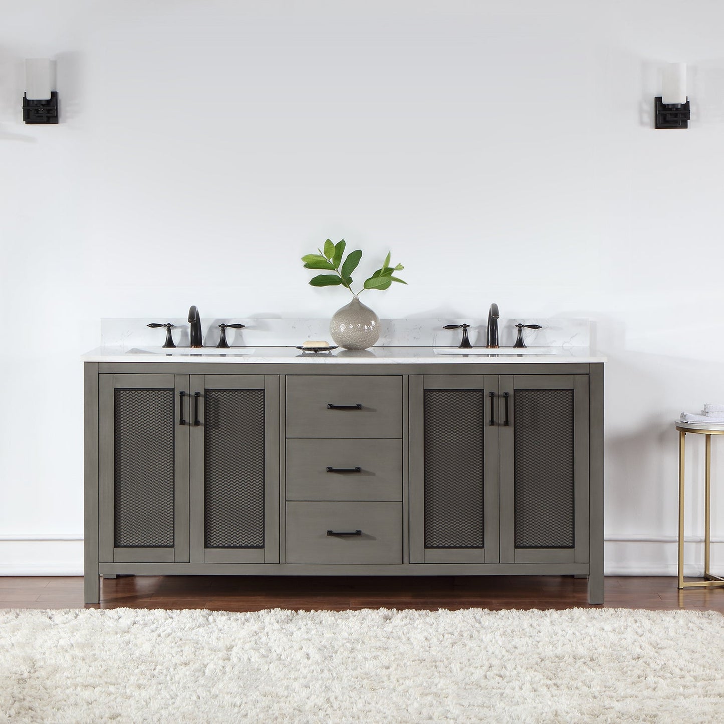 Hadiya 72" Double Bathroom Vanity Set in Gray Pine with Aosta White Engineered Stone Countertop without Mirror
