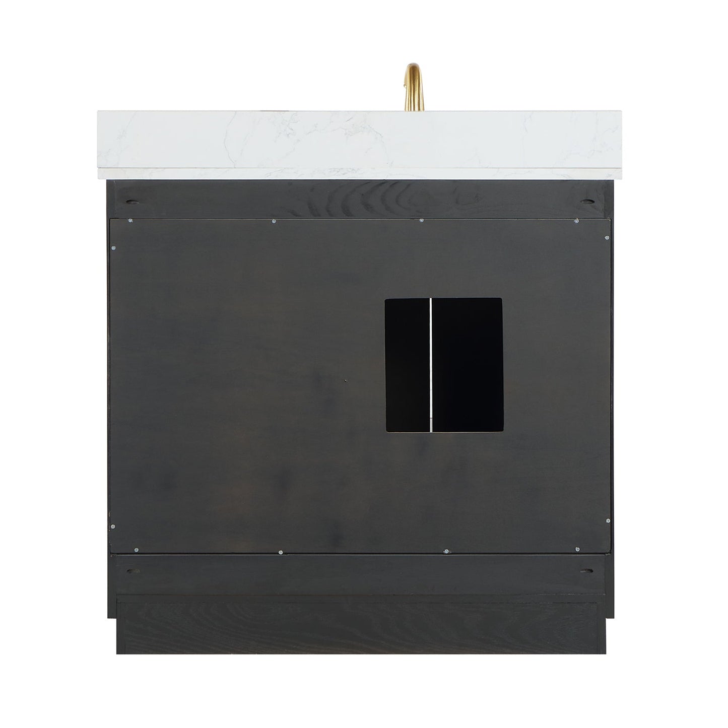 Gazsi 36" Single Bathroom Vanity Set in Brown Oak with Grain White Engineered Stone Countertop with Mirror
