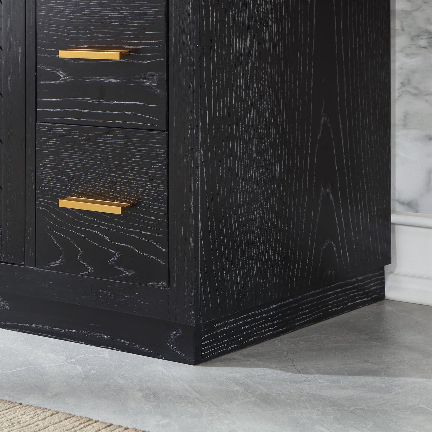 Gazsi 36" Single Bathroom Vanity Set in Black Oak with Grain White Engineered Stone Countertop without Mirror