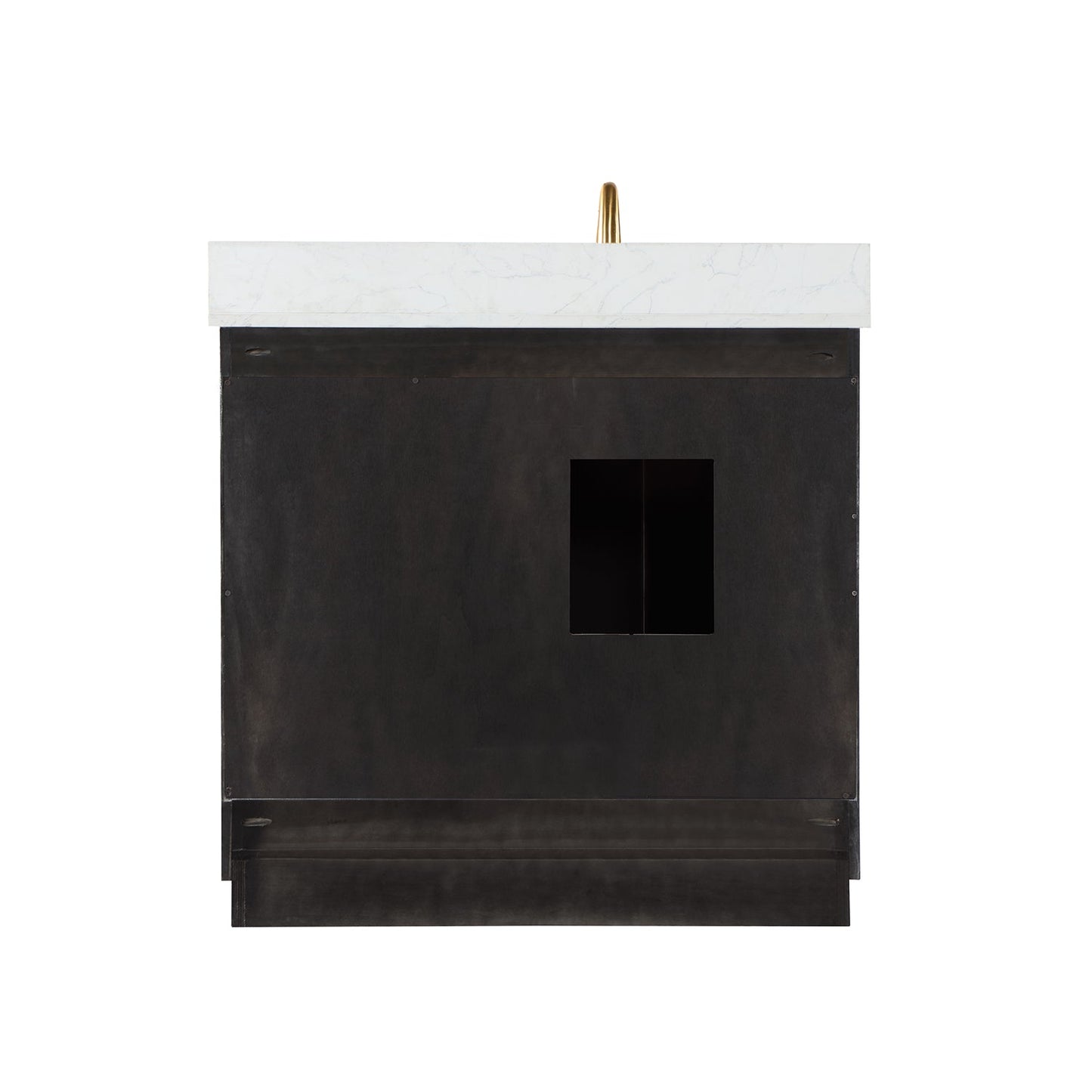 Gazsi 36" Single Bathroom Vanity Set in Black Oak with Grain White Engineered Stone Countertop without Mirror
