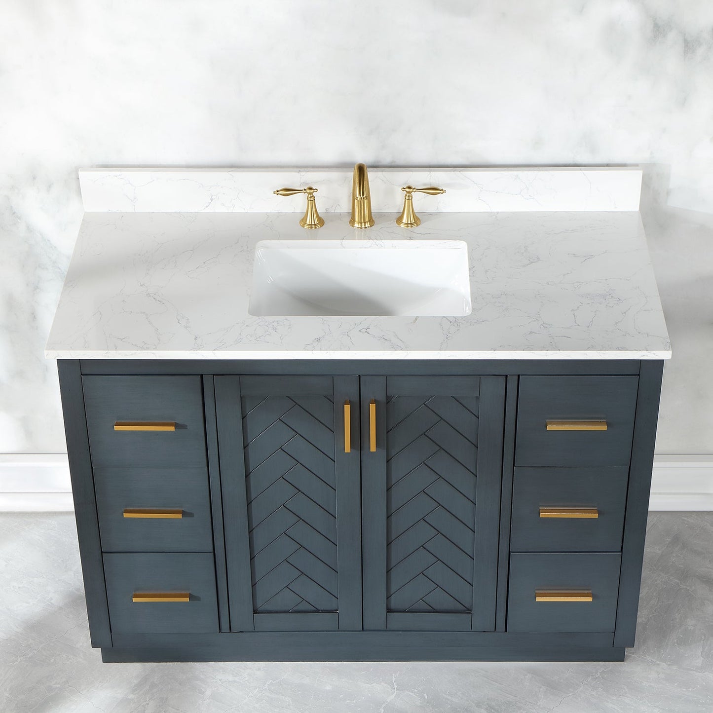 Gazsi 48" Single Bathroom Vanity Set in Classic Blue with Grain White Engineered Stone Countertop without Mirror