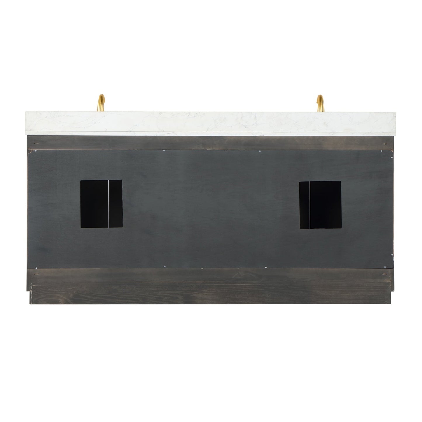 Gazsi 72" Double Bathroom Vanity Set in Brown Oak with Grain White Engineered Stone Countertop with Mirror