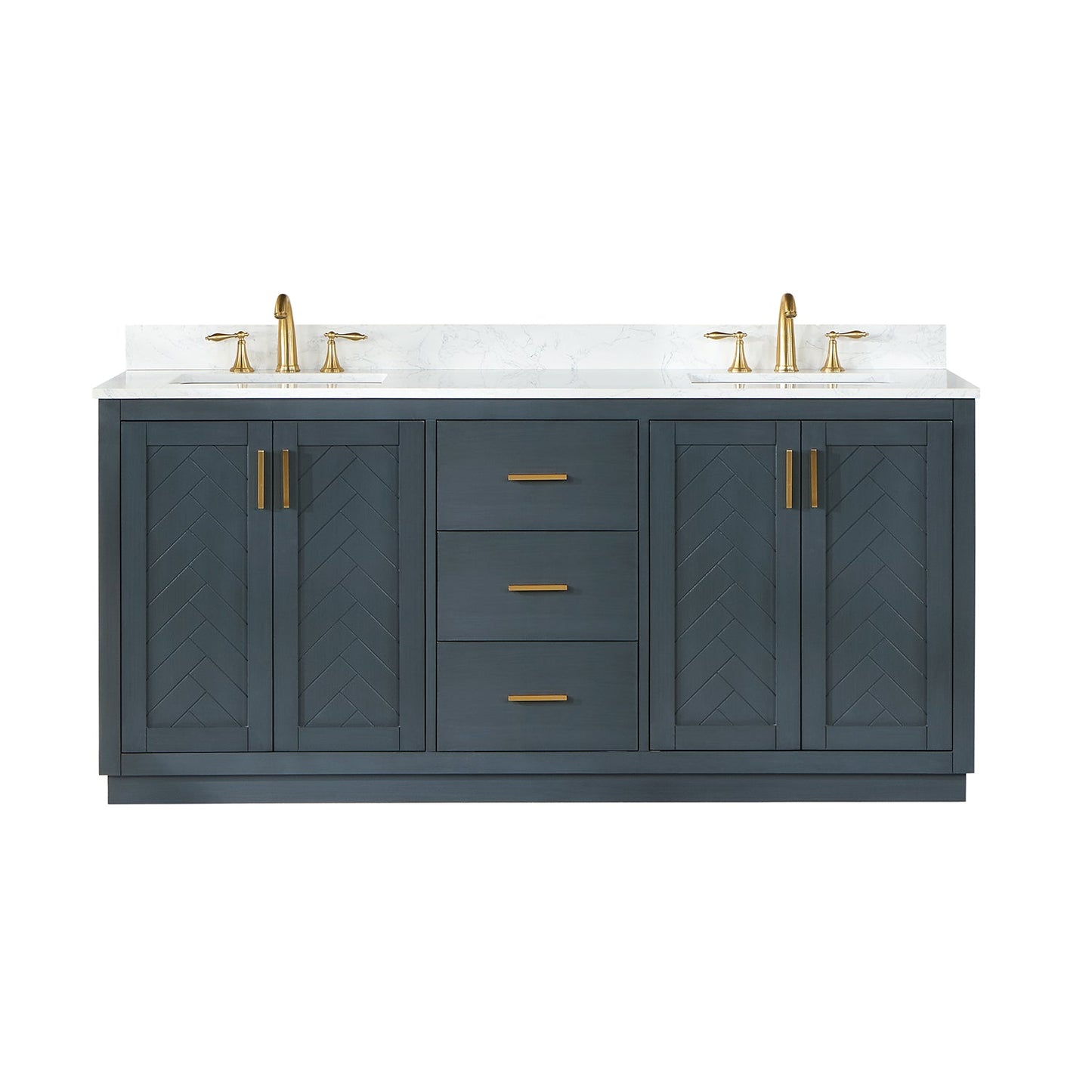 Gazsi 72" Double Bathroom Vanity Set in Classic Blue with Grain White Engineered Stone Countertop without Mirror