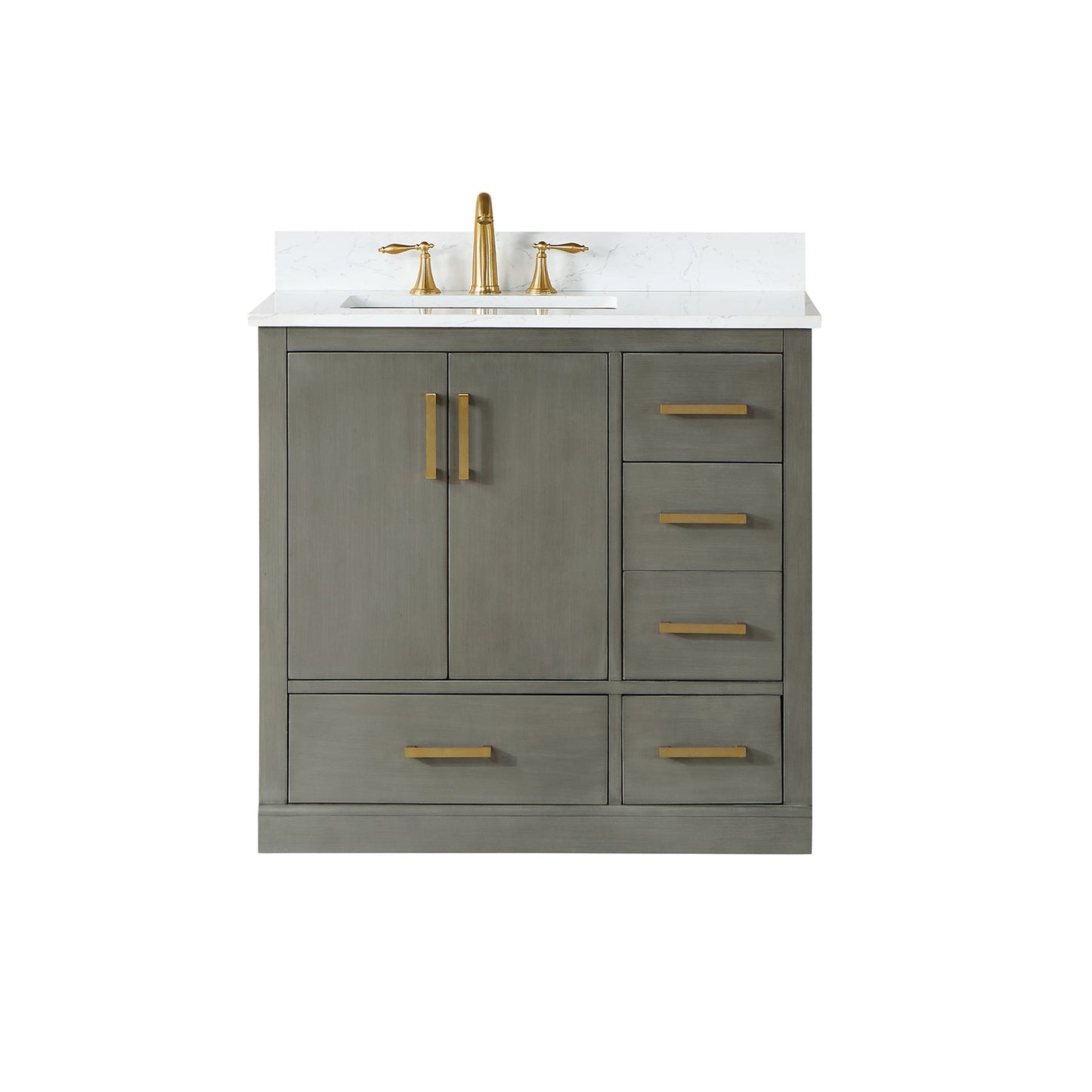 Monna 36" Single Bathroom Vanity Set in Gray Pine with Aosta White Engineered Stone Countertop without Mirror
