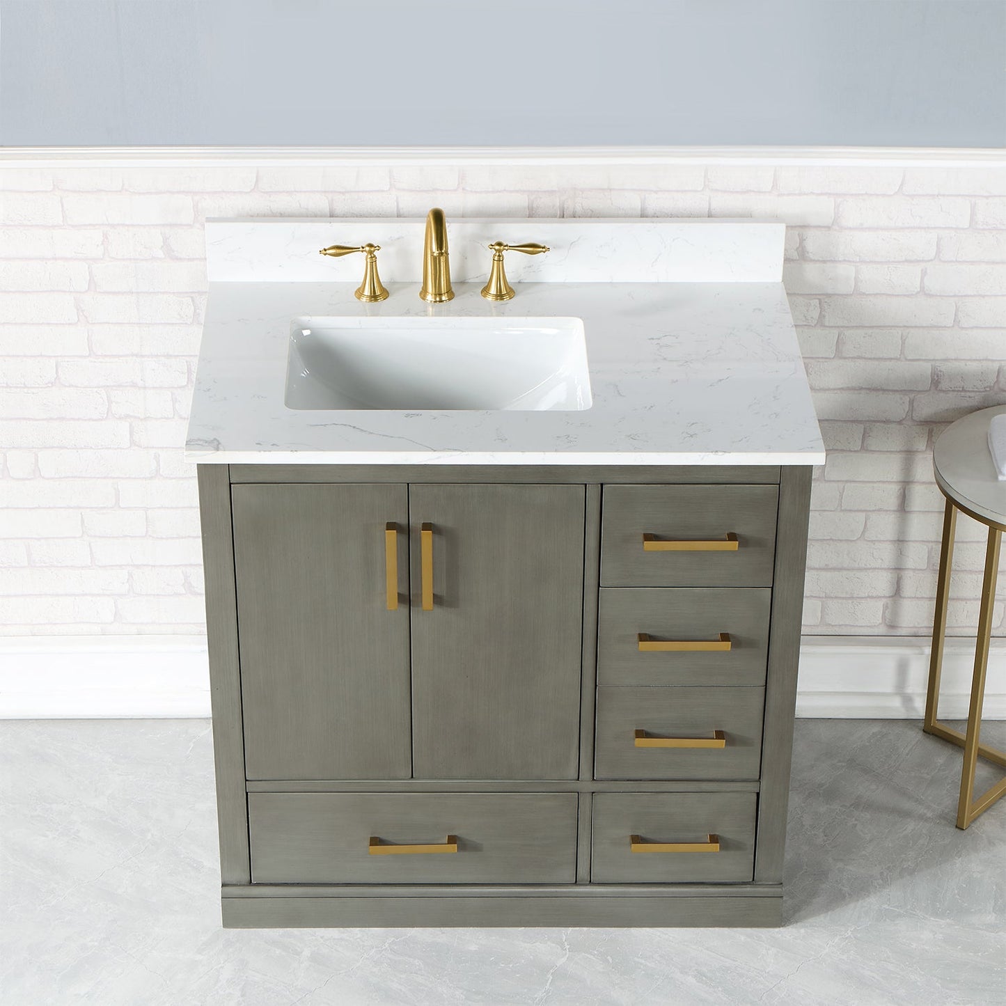 Monna 36" Single Bathroom Vanity Set in Gray Pine with Aosta White Engineered Stone Countertop without Mirror
