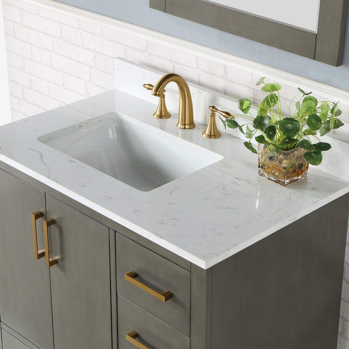 Monna 36" Single Bathroom Vanity Set in Gray Pine with Aosta White Engineered Stone Countertop with Mirror