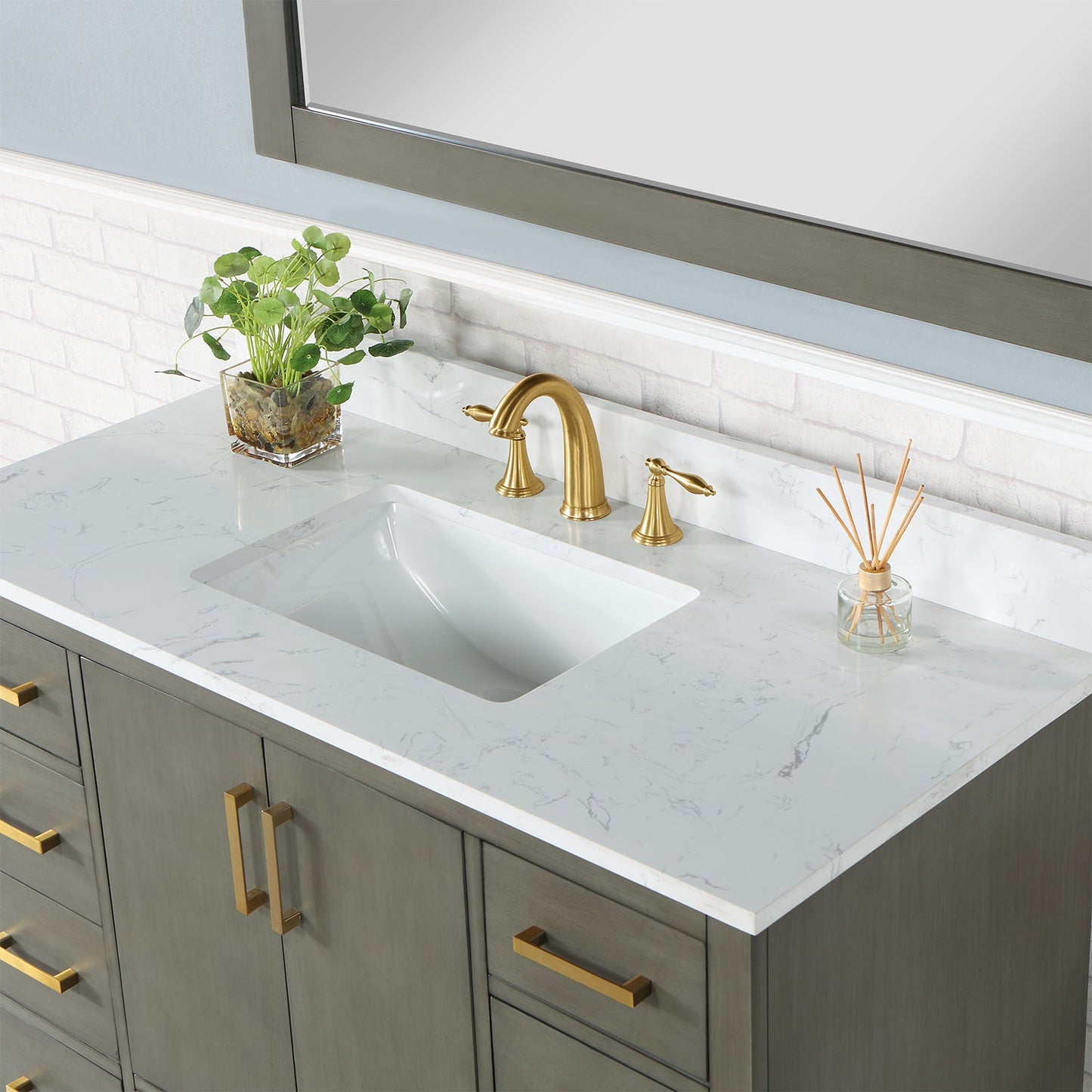 Monna 48" Single Bathroom Vanity Set in Gray Pine with Aosta White Engineered Stone Countertop with Mirror