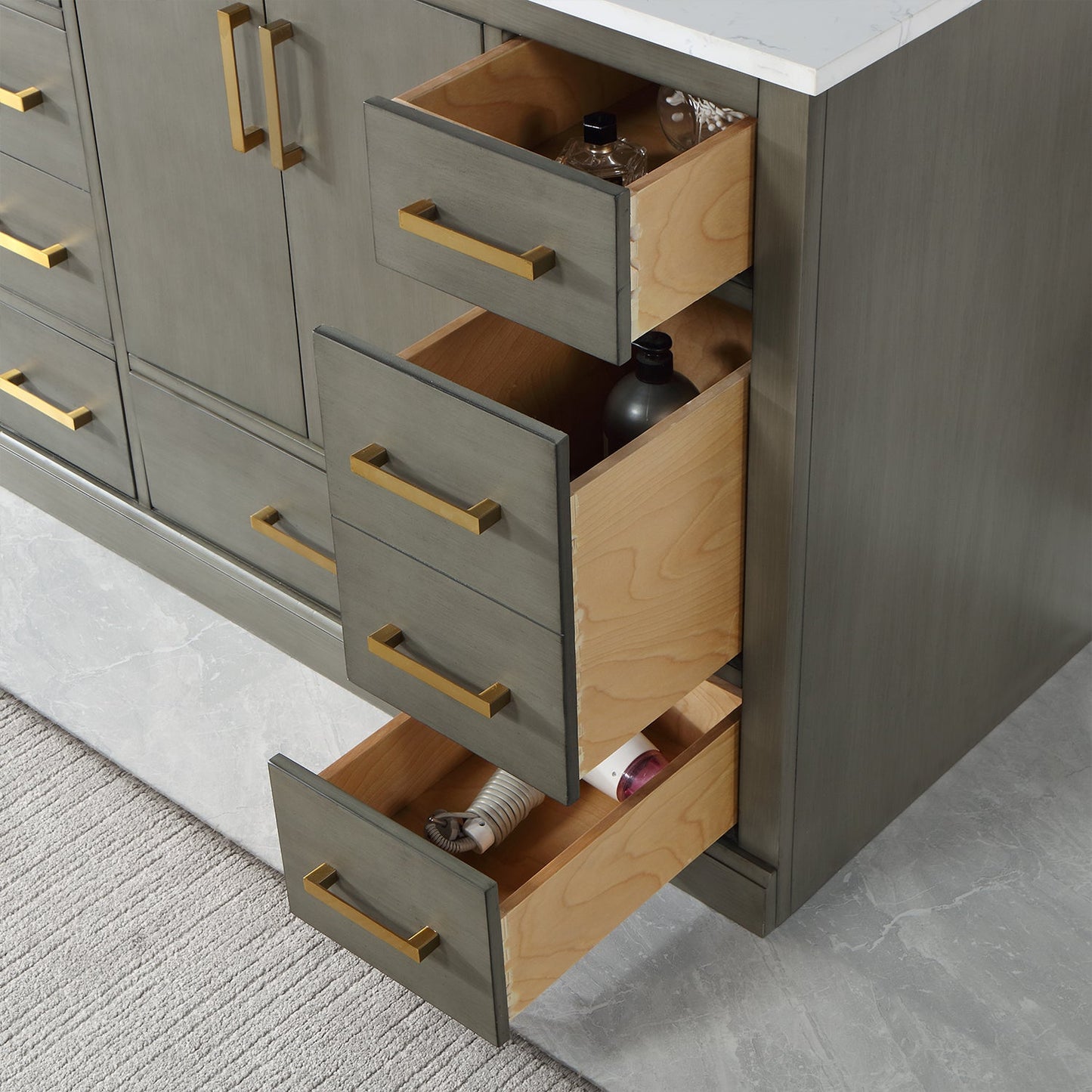Monna 48" Single Bathroom Vanity Set in Gray Pine with Aosta White Engineered Stone Countertop with Mirror