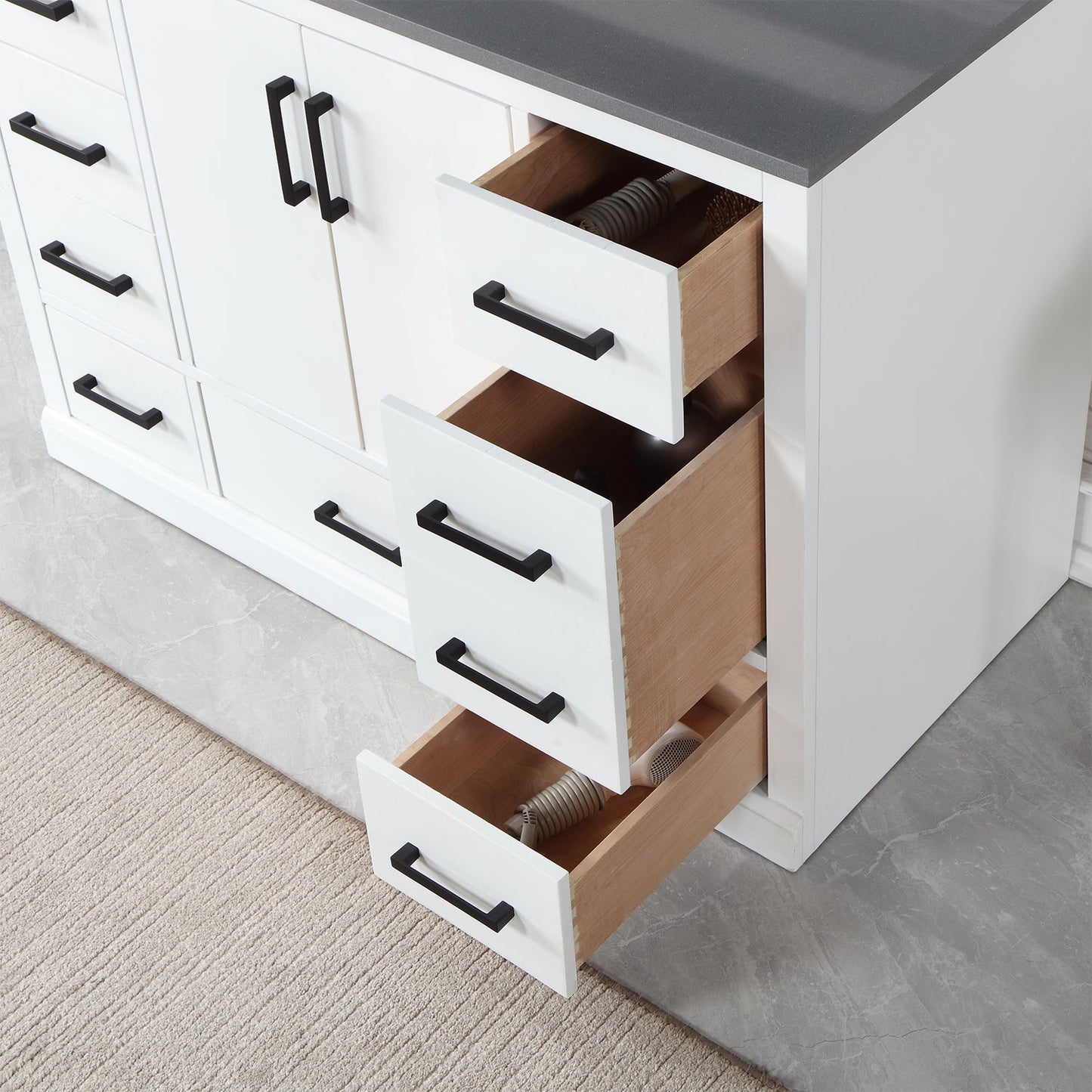 Monna 48" Single Bathroom Vanity Set in White with Concrete Grey Engineered Stone Countertop with Mirror