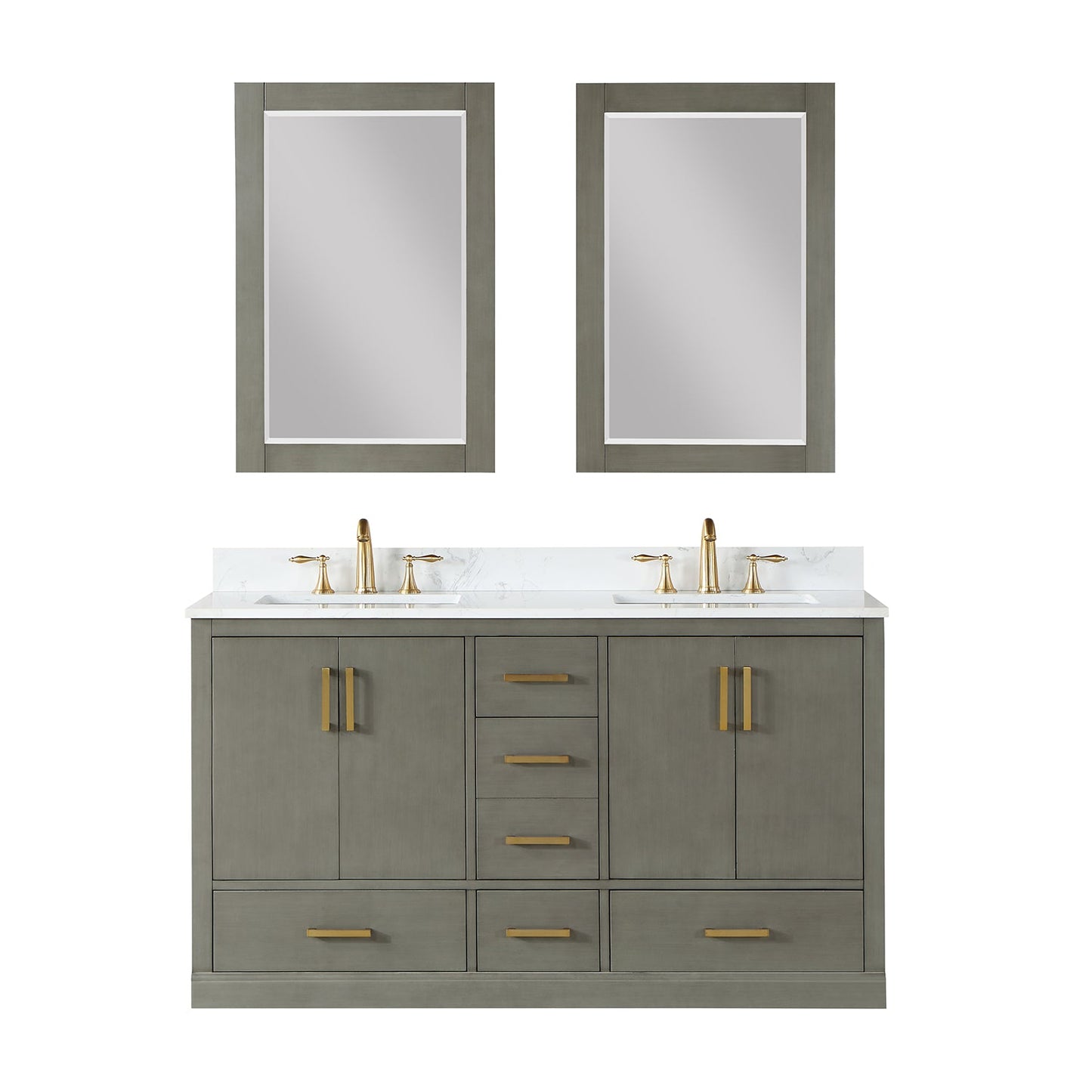 Monna 60" Double Bathroom Vanity Set in Gray Pine with Aosta White Engineered Stone Countertop with Mirror