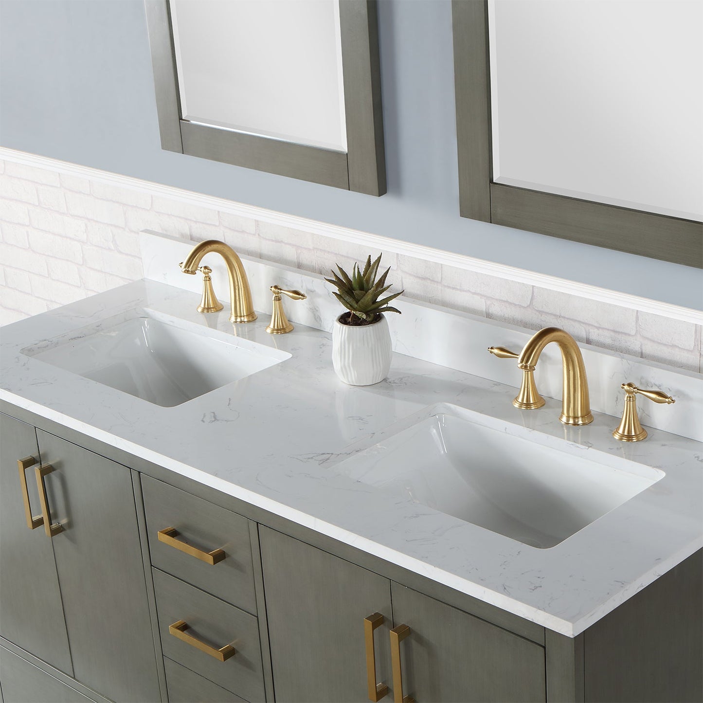 Monna 60" Double Bathroom Vanity Set in Gray Pine with Aosta White Engineered Stone Countertop with Mirror