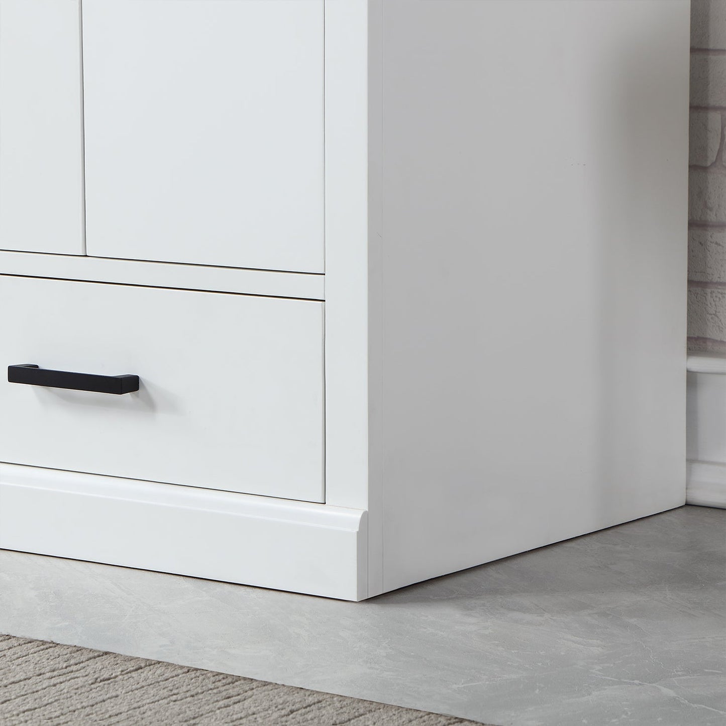 Monna 60" Double Bathroom Vanity Set in White with Concrete Grey Engineered Stone Countertop without Mirror