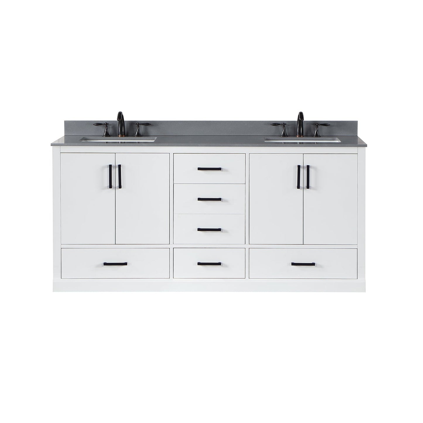 Monna 72" Double Bathroom Vanity Set in White with Concrete Grey Engineered Stone Countertop without Mirror