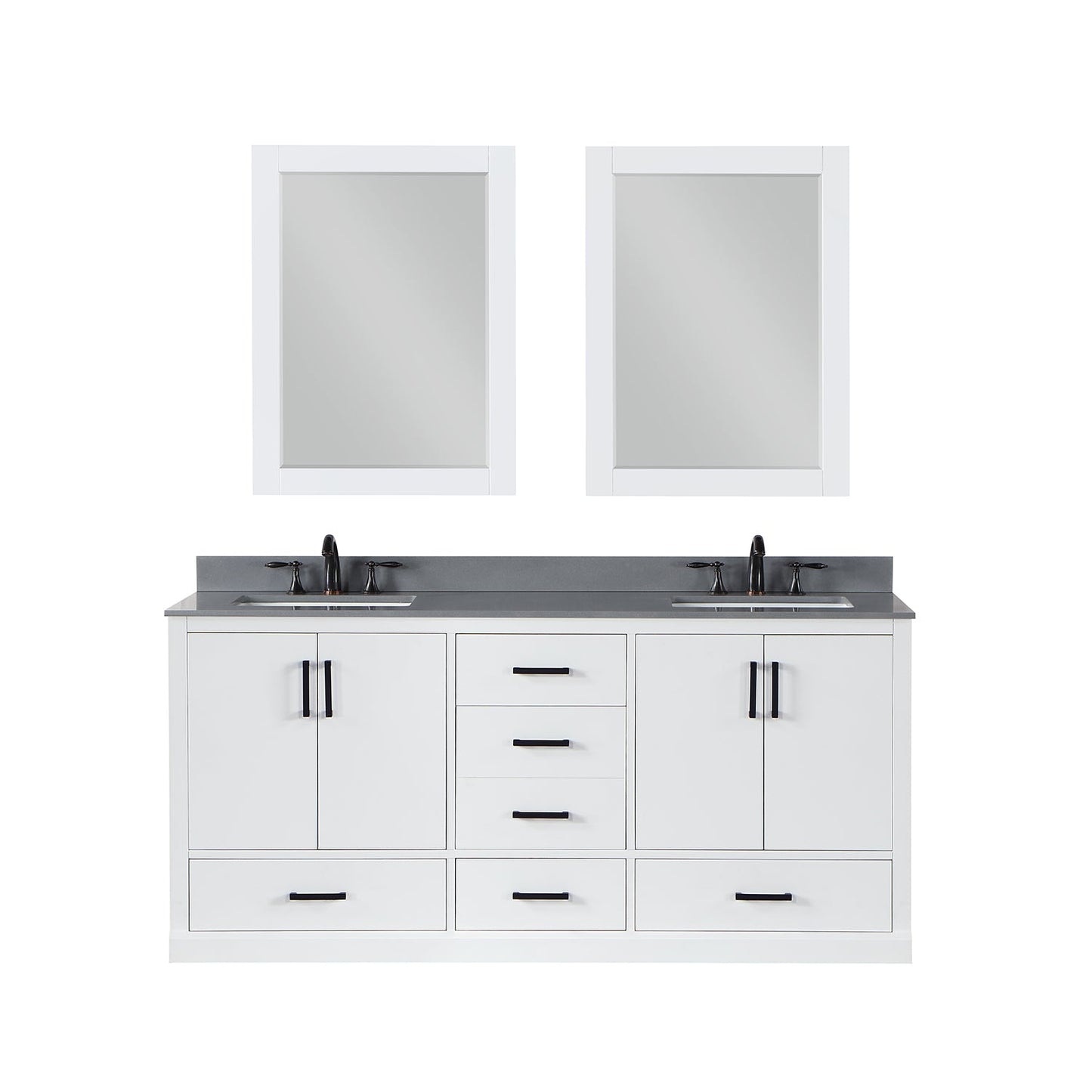 Monna 72" Double Bathroom Vanity Set in White with Concrete Grey Engineered Stone Countertop with Mirror