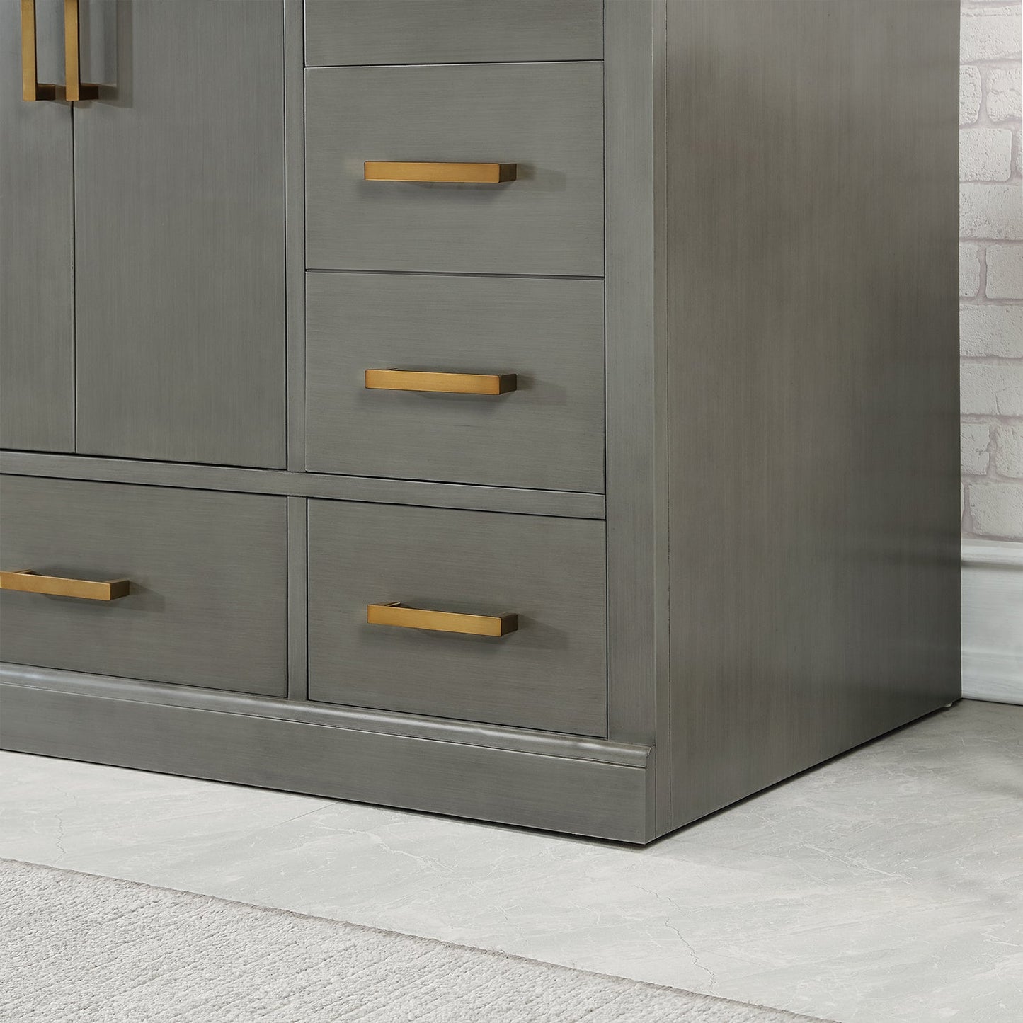 Monna 84" Double Bathroom Vanity Set in Gray Pine with Aosta White Engineered Stone Countertop without Mirror