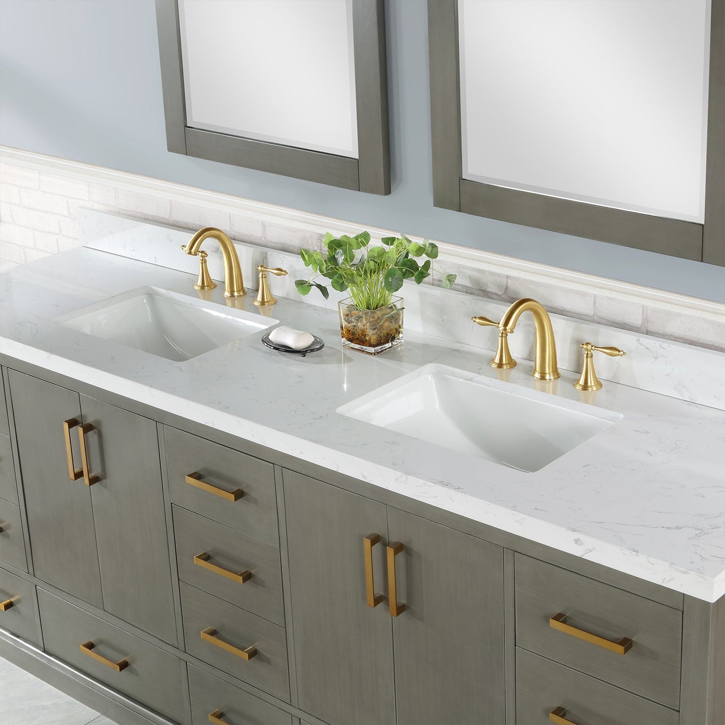Monna 84" Double Bathroom Vanity Set in Gray Pine with Aosta White Engineered Stone Countertop with Mirror