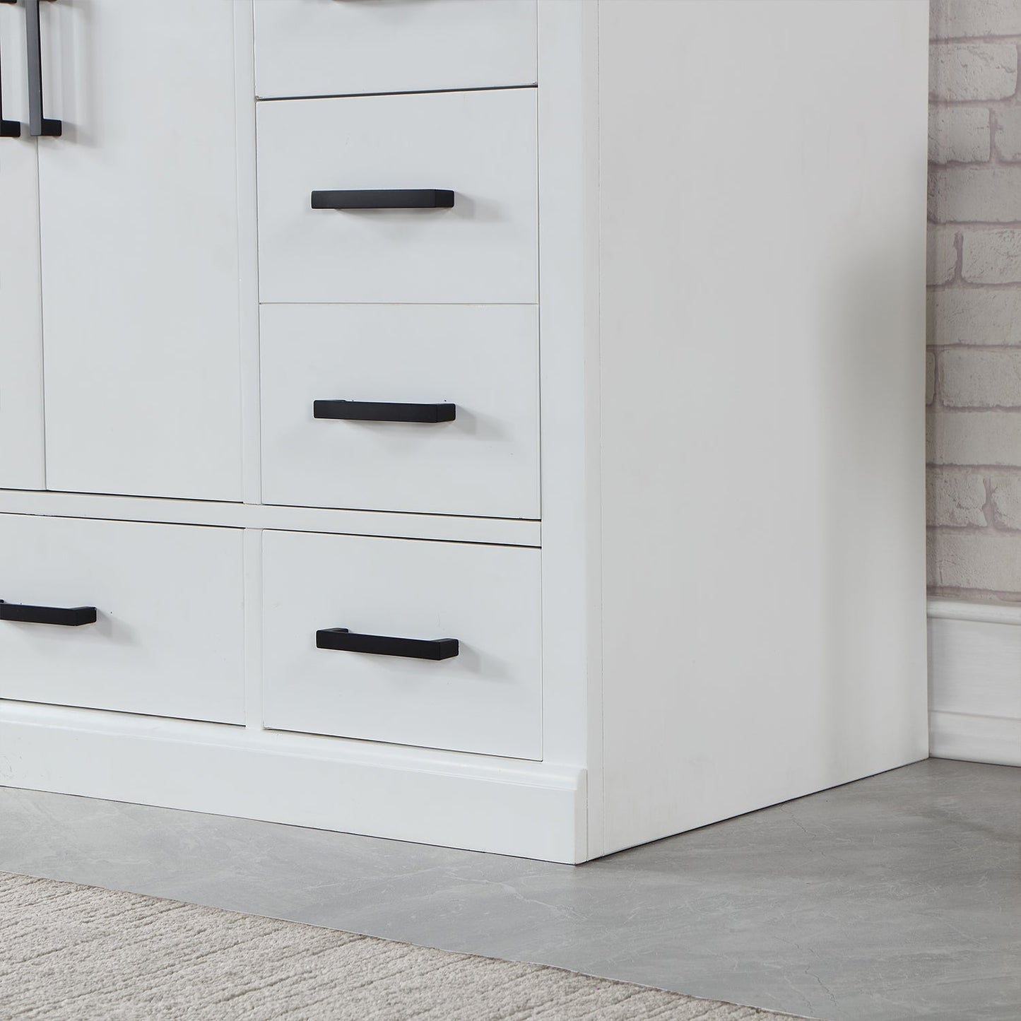 Monna 84" Double Bathroom Vanity Set in White with Concrete Grey Engineered Stone Countertop with Mirror