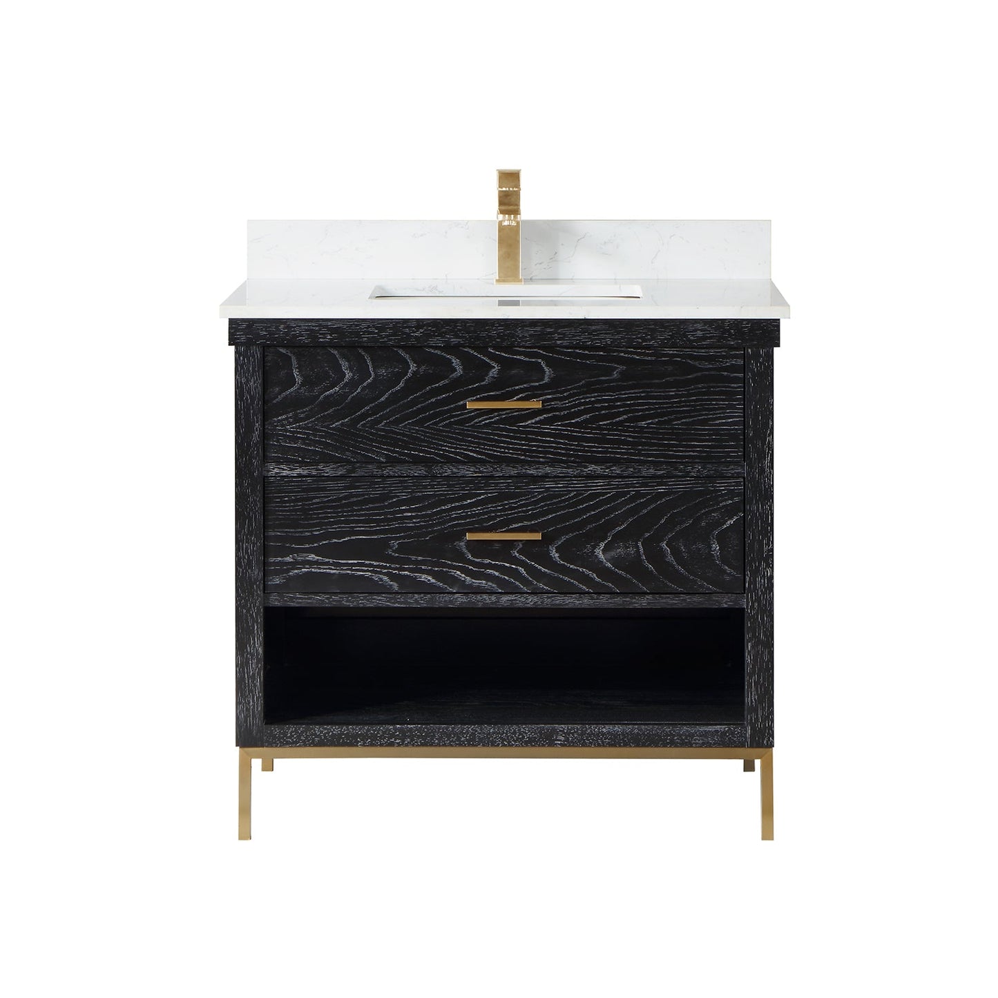 Kesia 36" Single Bathroom Vanity Set in Black Oak with Aosta White Engineered Stone Countertop without Mirror