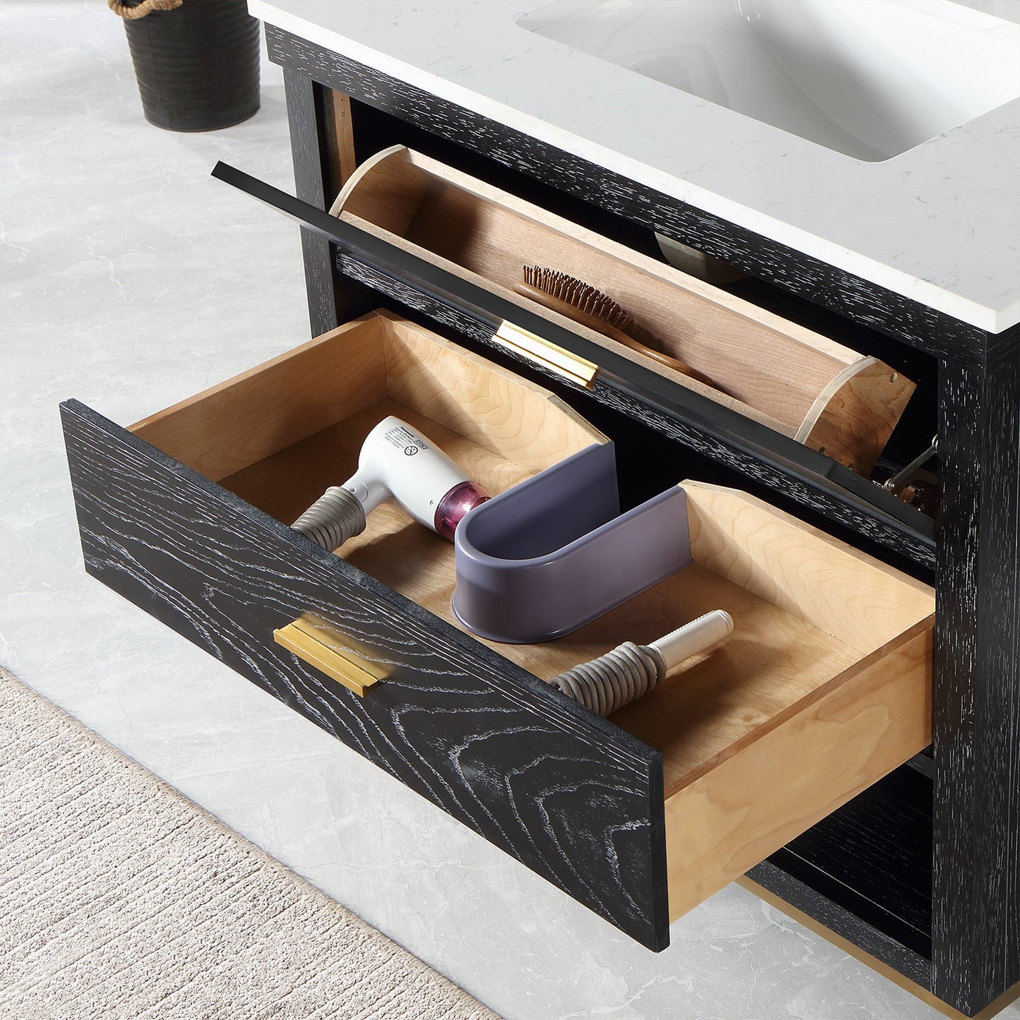 Kesia 36" Single Bathroom Vanity Set in Black Oak with Aosta White Engineered Stone Countertop without Mirror