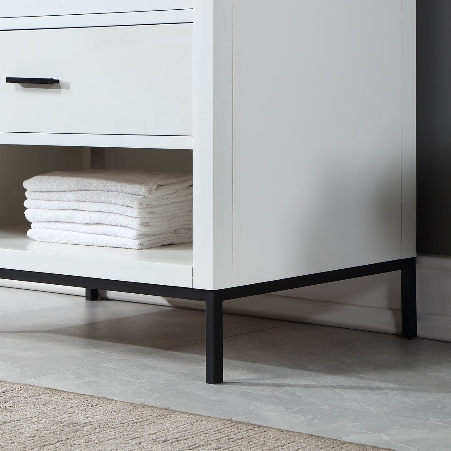 Kesia 36" Single Bathroom Vanity Set in White with Aosta White Engineered Stone Countertop with Mirror