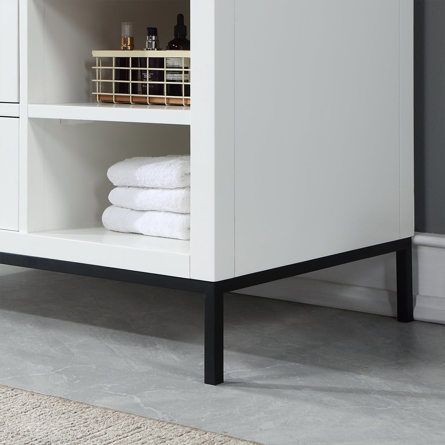 Kesia 48" Single Bathroom Vanity Set in White with Aosta White Engineered Stone Countertop with Mirror