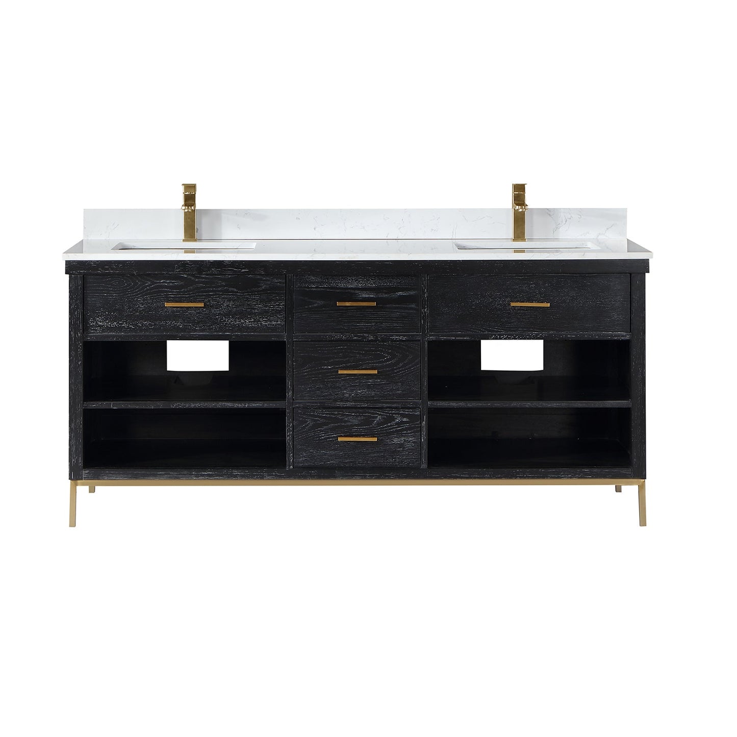 Kesia 72" Double Bathroom Vanity Set in Black Oak with Aosta White Engineered Stone Countertop without Mirror