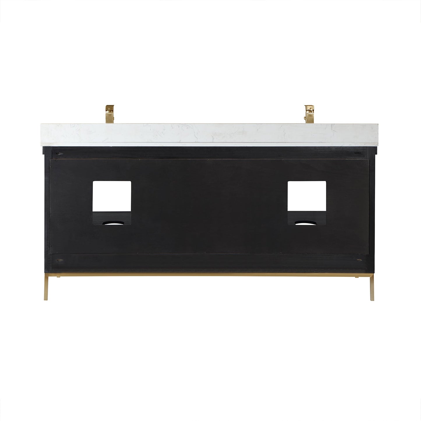 Kesia 72" Double Bathroom Vanity Set in Black Oak with Aosta White Engineered Stone Countertop without Mirror