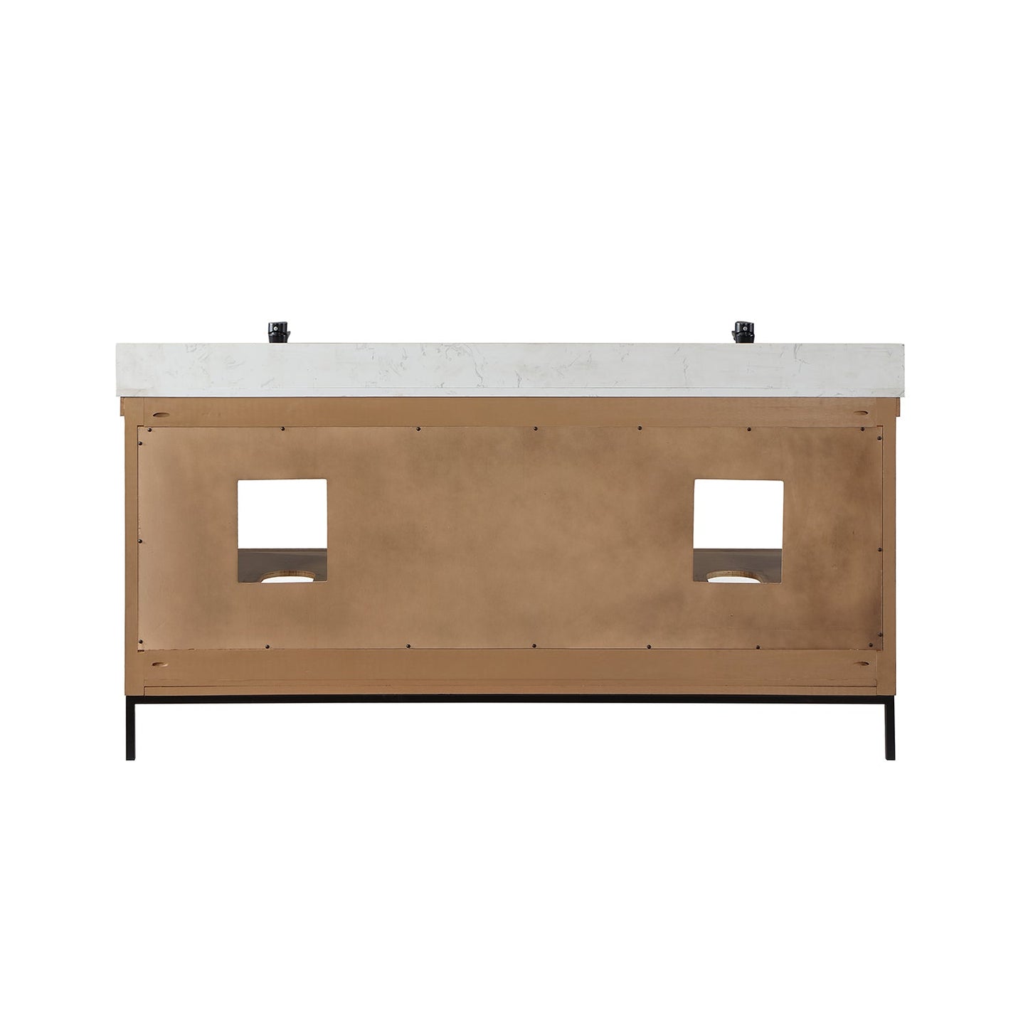 Kesia 72" Double Bathroom Vanity Set in Brown Pine with Aosta White Engineered Stone Countertop with Mirror