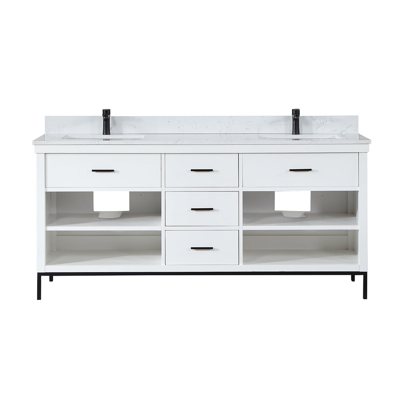 Kesia 72" Double Bathroom Vanity Set in White with Aosta White Engineered Stone Countertop without Mirror