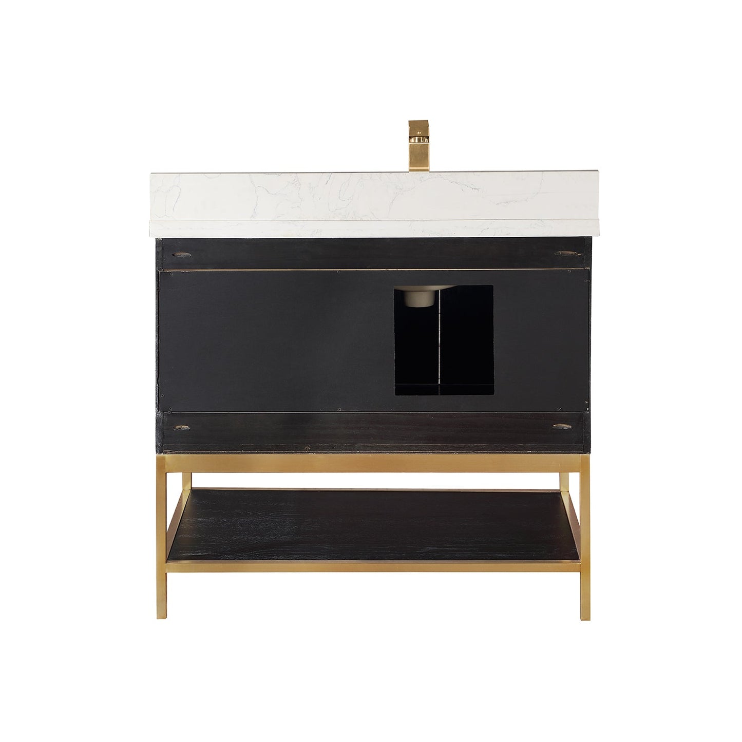 Wildy 36" Single Bathroom Vanity Set in Black Oak with Grain White Engineered Stone Countertop without Mirror