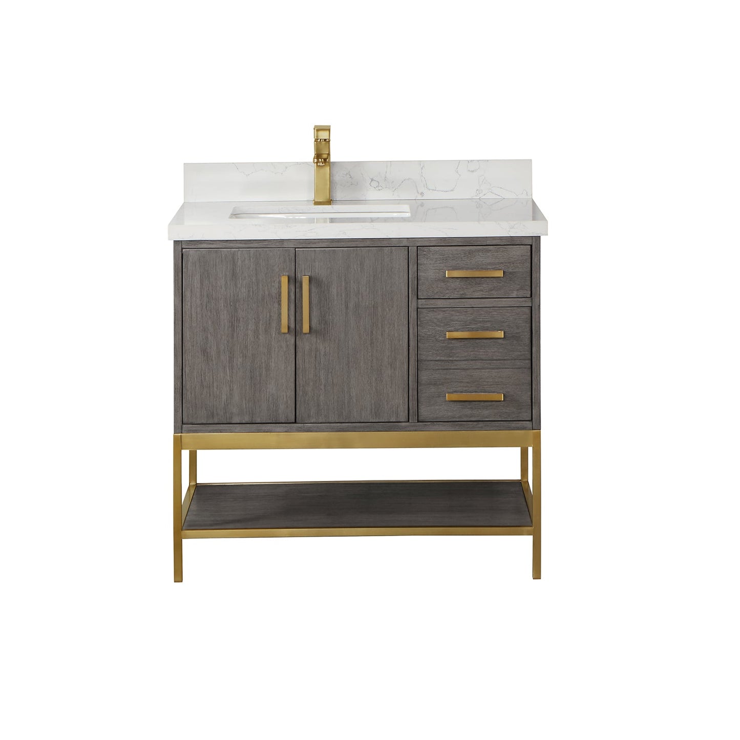 Wildy 36" Single Bathroom Vanity Set in Classical Grey with Grain White Engineered Stone Countertop without Mirror
