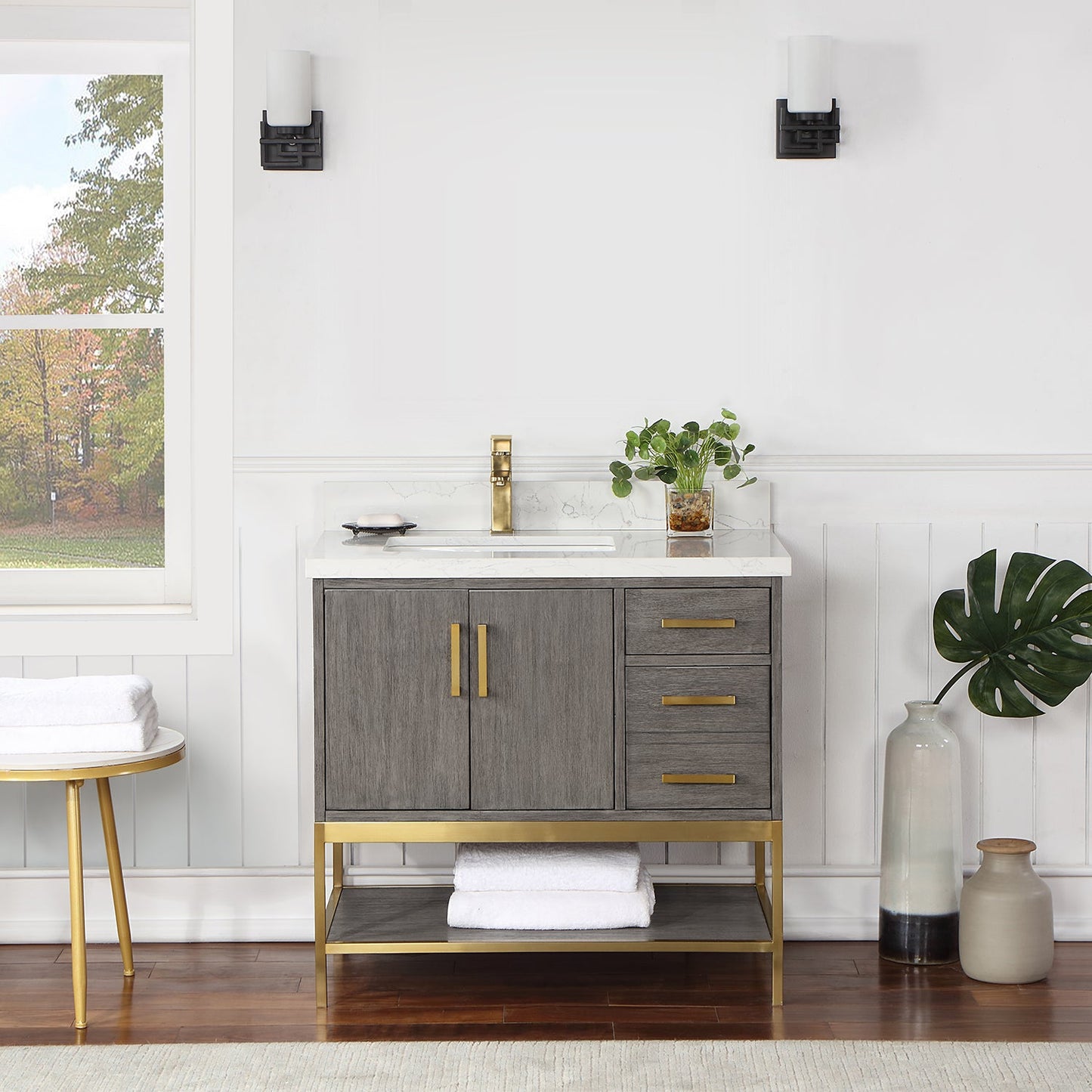 Wildy 36" Single Bathroom Vanity Set in Classical Grey with Grain White Engineered Stone Countertop without Mirror