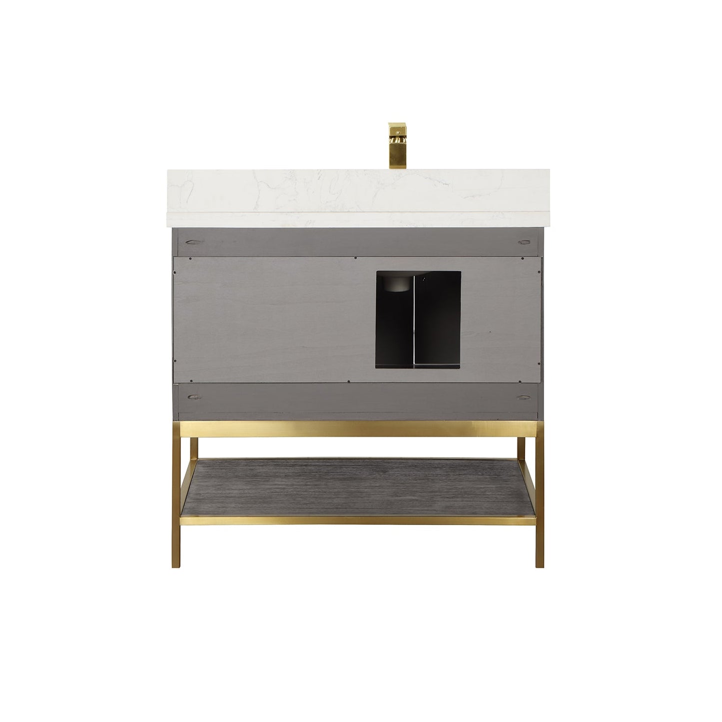 Wildy 36" Single Bathroom Vanity Set in Classical Grey with Grain White Engineered Stone Countertop with Mirror