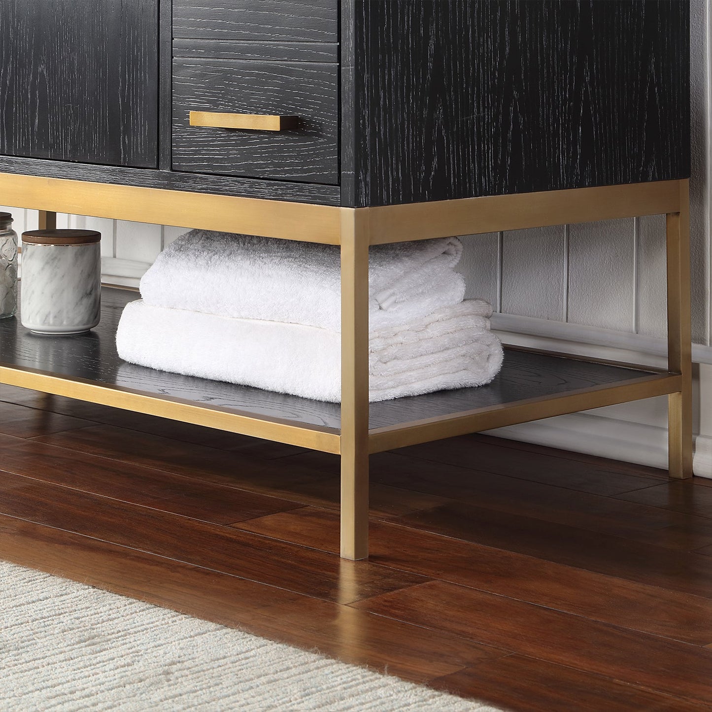 Wildy 48" Single Bathroom Vanity Set in Black Oak with Grain White Engineered Stone Countertop without Mirror