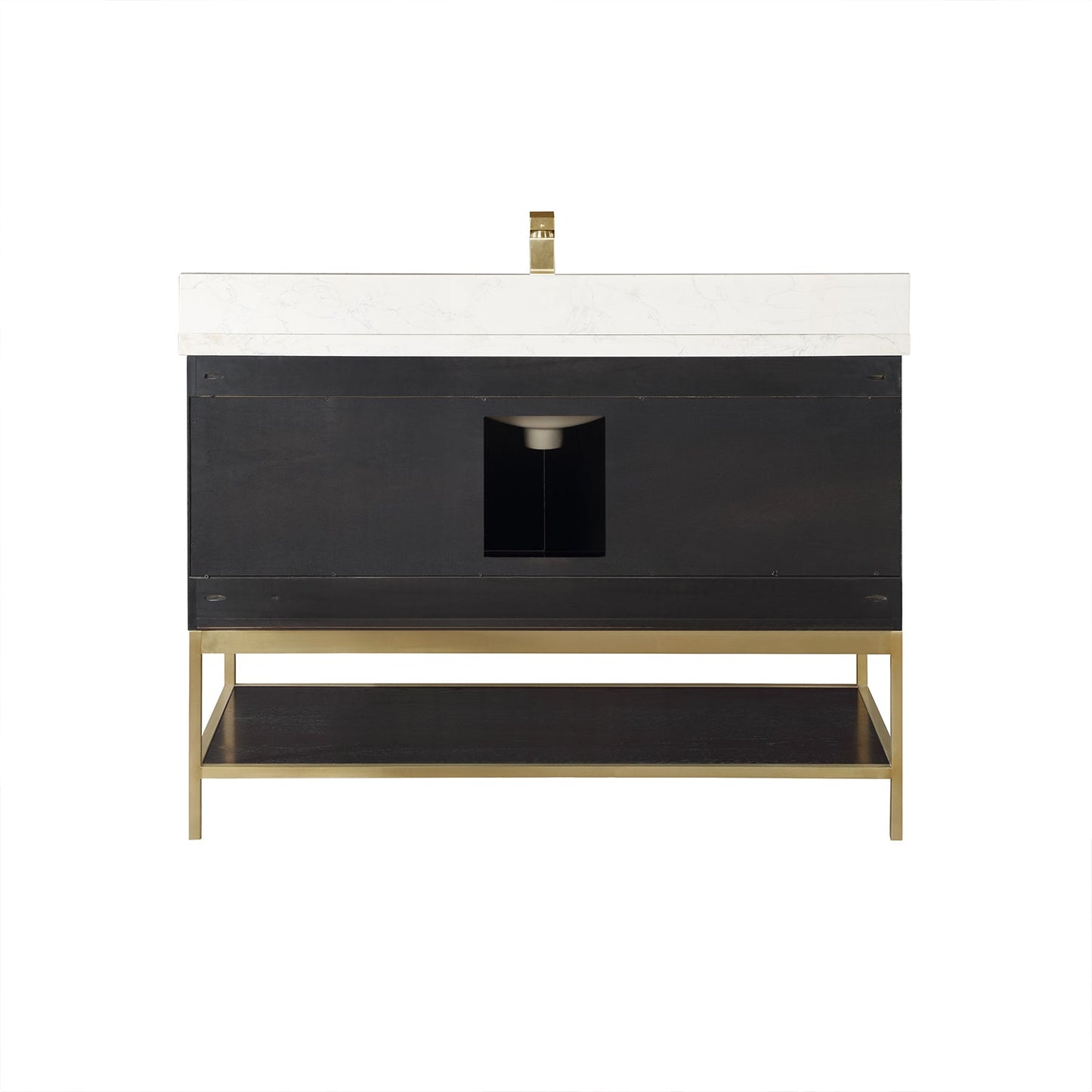 Wildy 48" Single Bathroom Vanity Set in Black Oak with Grain White Engineered Stone Countertop with Mirror