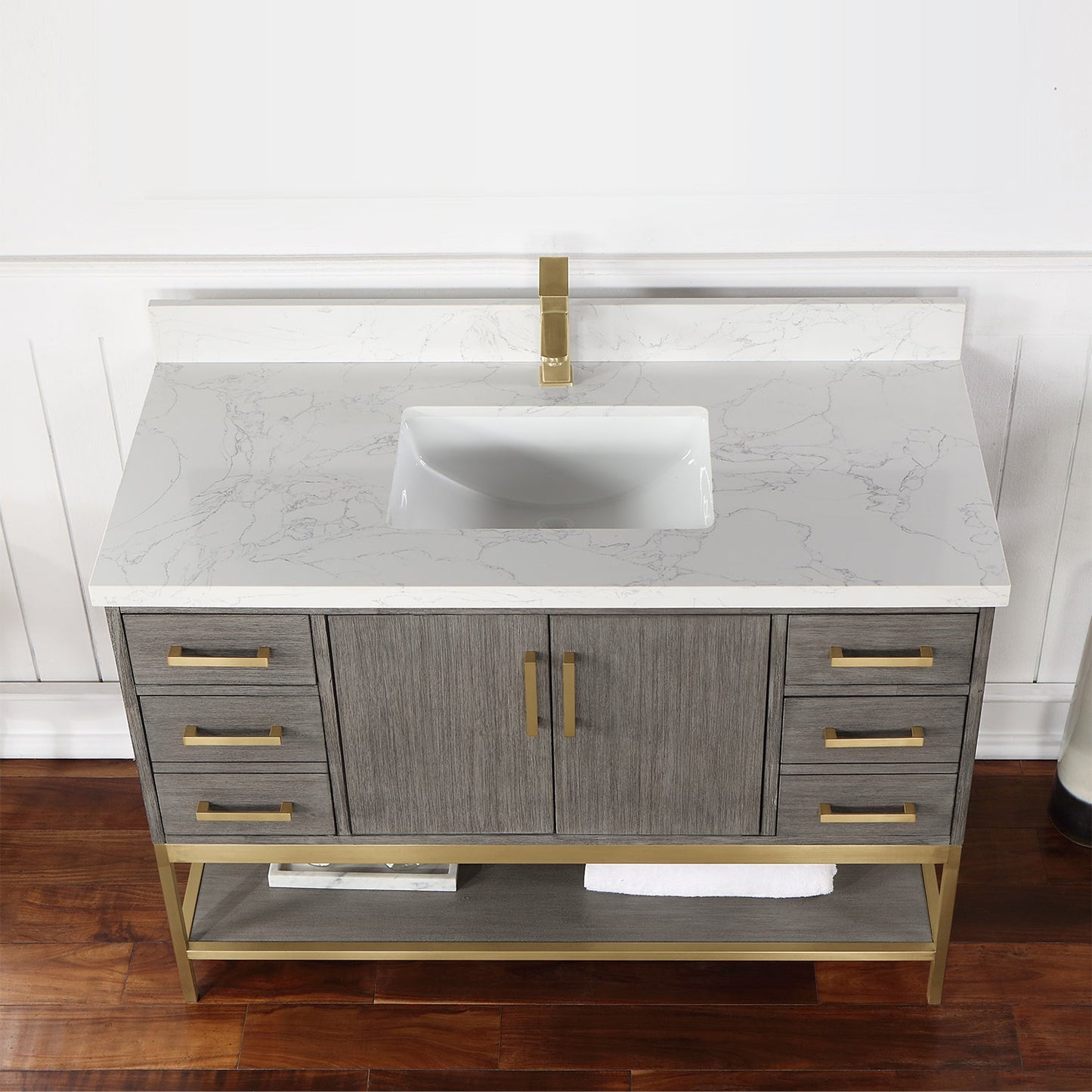 Wildy 48" Single Bathroom Vanity Set in Classical Grey with Grain White Engineered Stone Countertop without Mirror