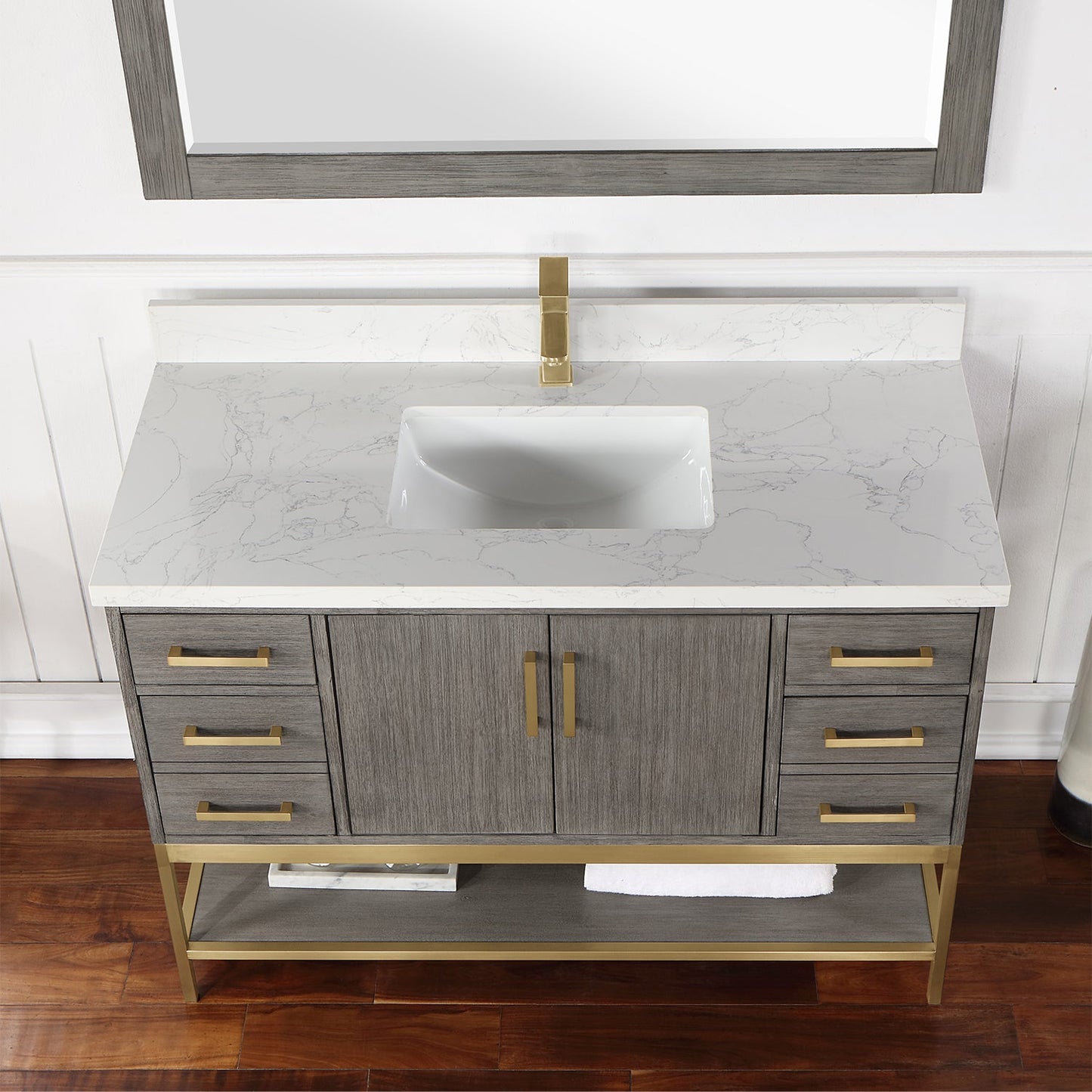 Wildy 48" Single Bathroom Vanity Set in Classical Grey with Grain White Engineered Stone Countertop with Mirror