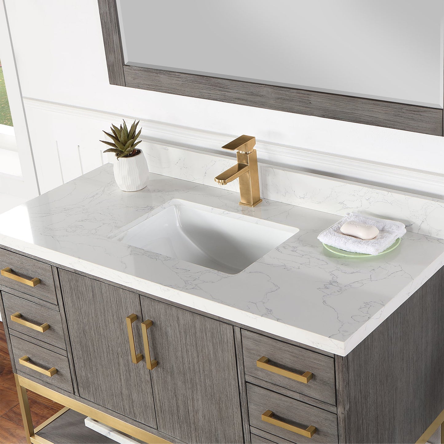 Wildy 48" Single Bathroom Vanity Set in Classical Grey with Grain White Engineered Stone Countertop with Mirror