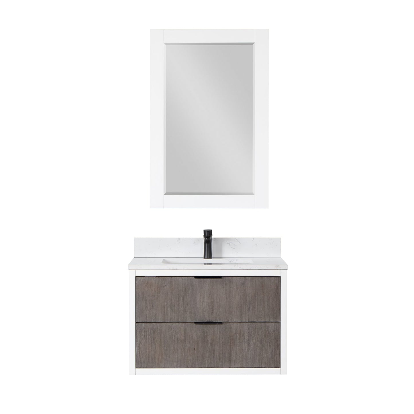 Dione 30" Single Bathroom Vanity in Classical Gray with Aosta White Engineered Stone Countertop with Mirror