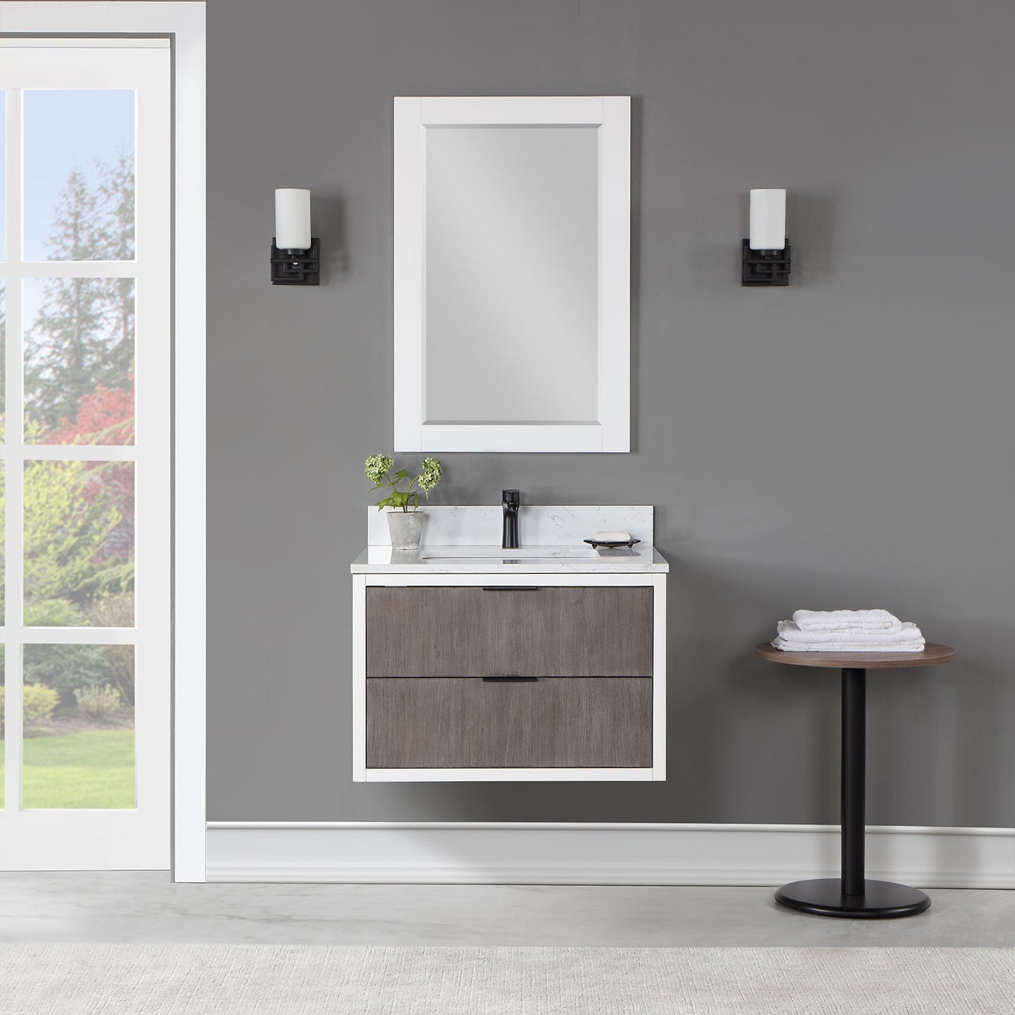 Dione 30" Single Bathroom Vanity in Classical Gray with Aosta White Engineered Stone Countertop with Mirror
