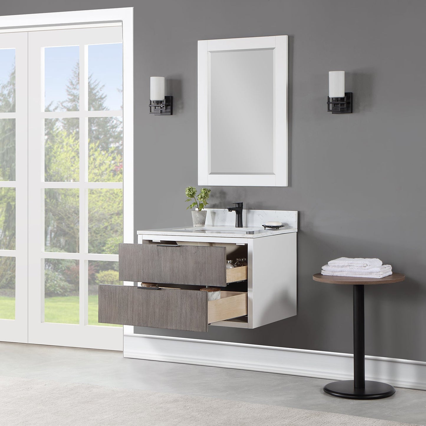 Dione 30" Single Bathroom Vanity in Classical Gray with Aosta White Engineered Stone Countertop with Mirror