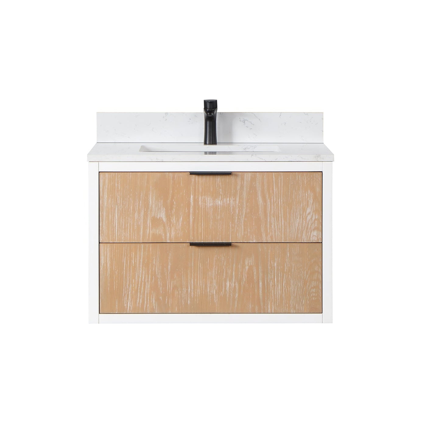 Dione 30" Single Bathroom Vanity in Weathered Pine with Aosta White Engineered Stone Countertop without Mirror