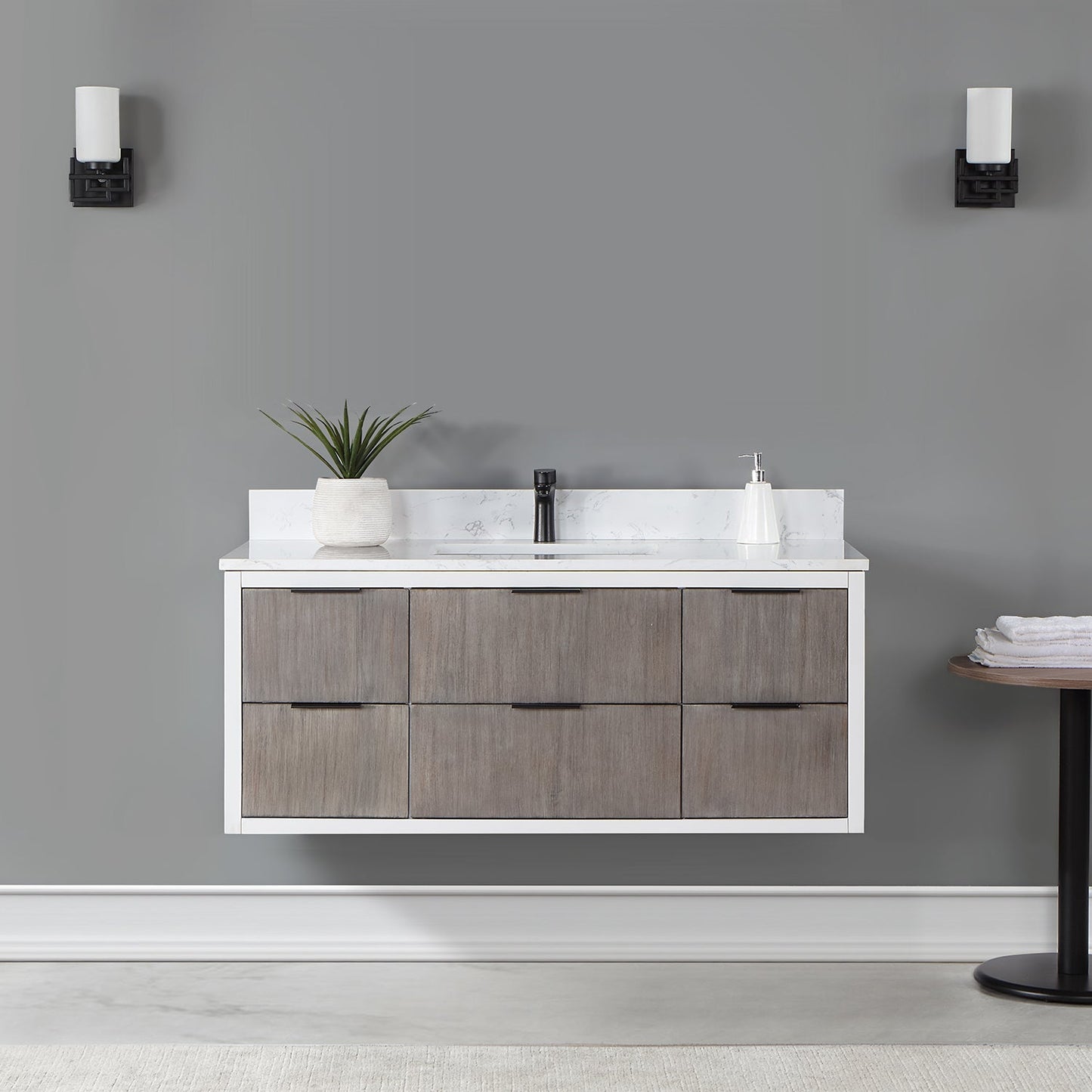 Dione 48" Single Bathroom Vanity in Classical Gray with Aosta White Engineered Stone Countertop without Mirror